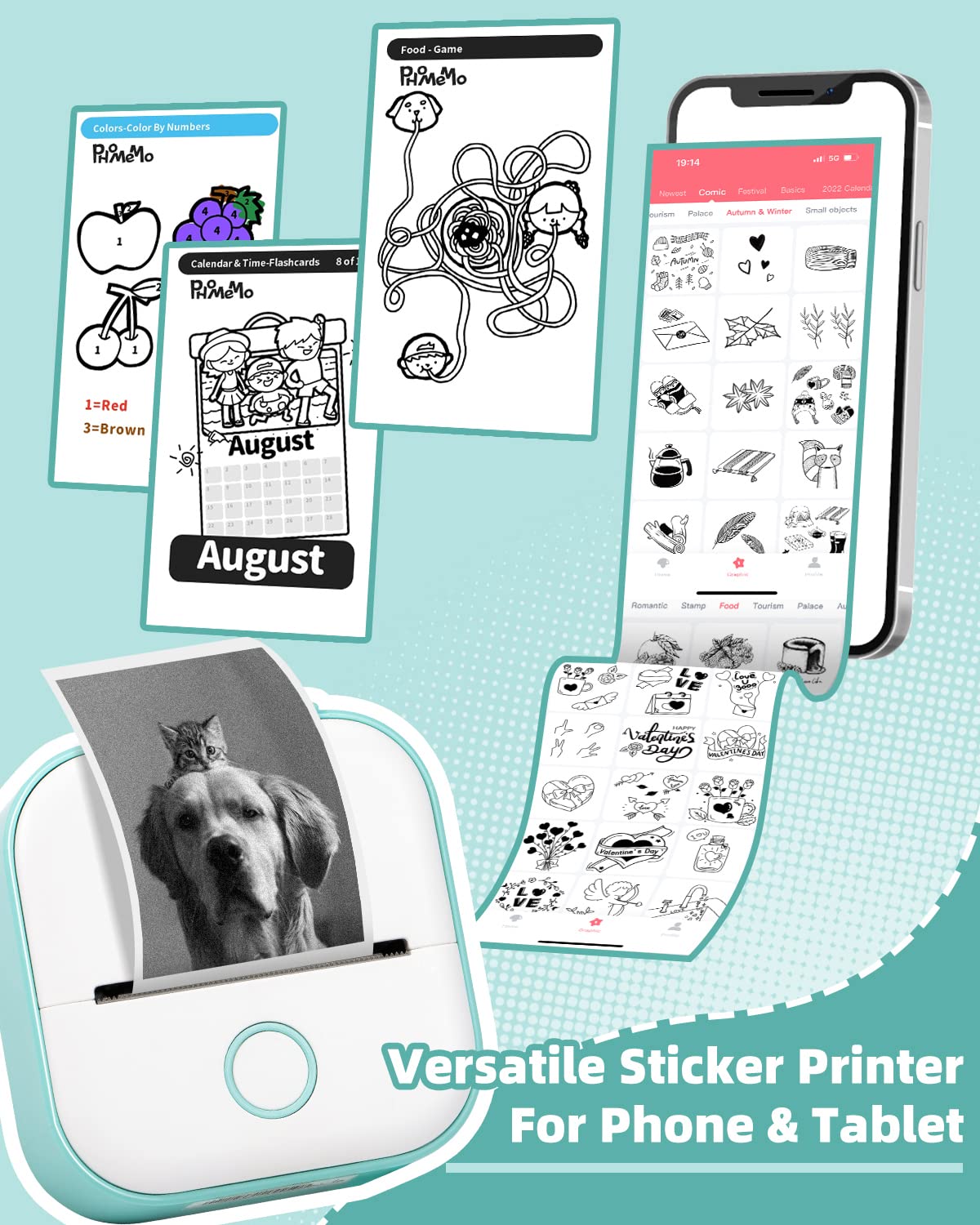 Memoking T02 Portable Mini Thermal Sticker Printer - Compact Label Maker for Study Notes, Photos, Journals & DIY Projects | Includes 3 Rolls of White Sticky Paper | Perfect for School, Office & Home Organization