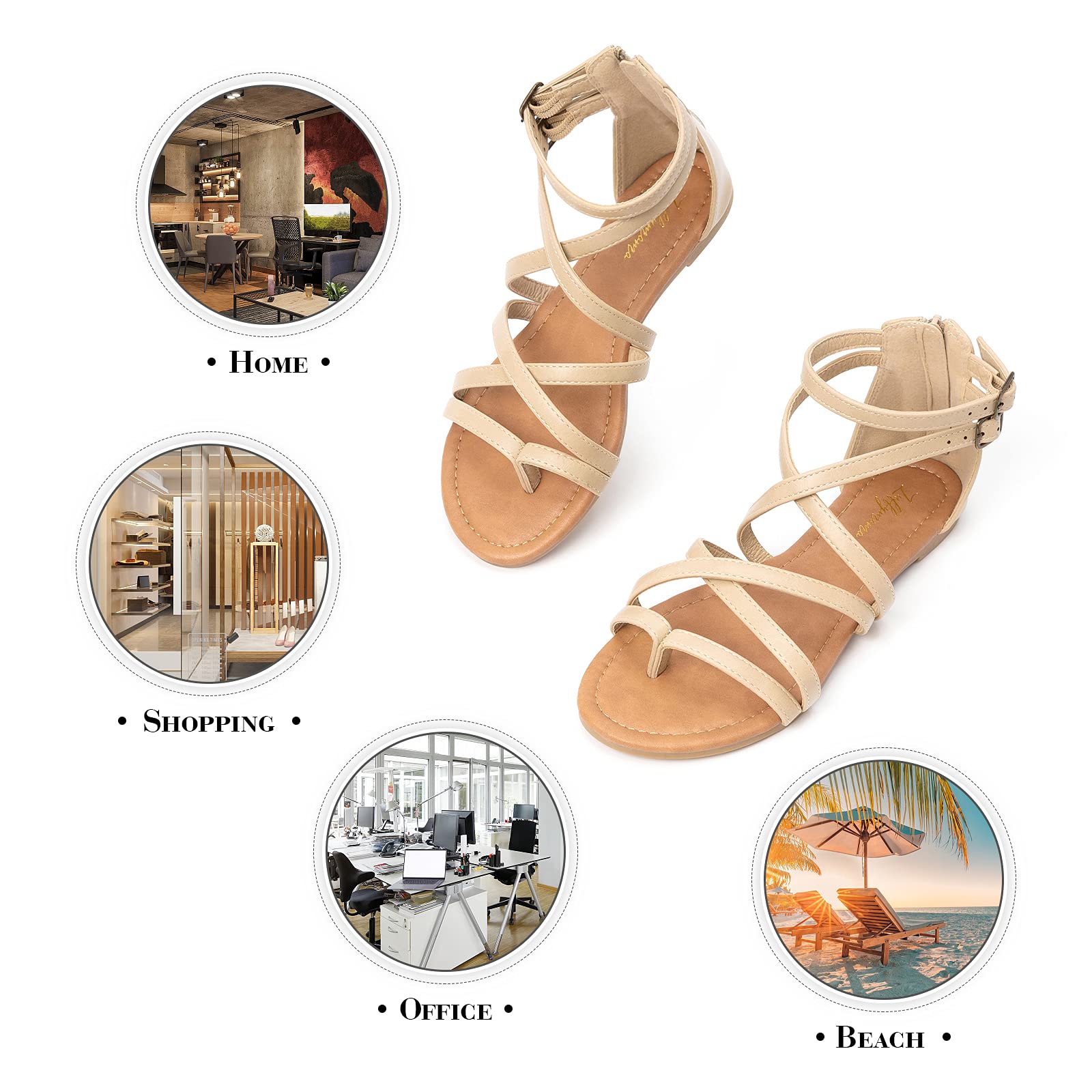 Luffymomo Women's Gladiator Sandals - Flat Fisherman Thong Cross Strappy Summer Sandals for Beach, Vacation & Casual Outfits