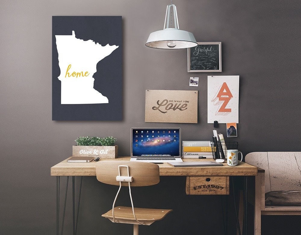 Minnesota Home State White on Gray Canvas Art - 16x24 Wrapped Wall Decor for Living Room, Bedroom & Office | Premium Printed Artwork for Home & Office Decoration