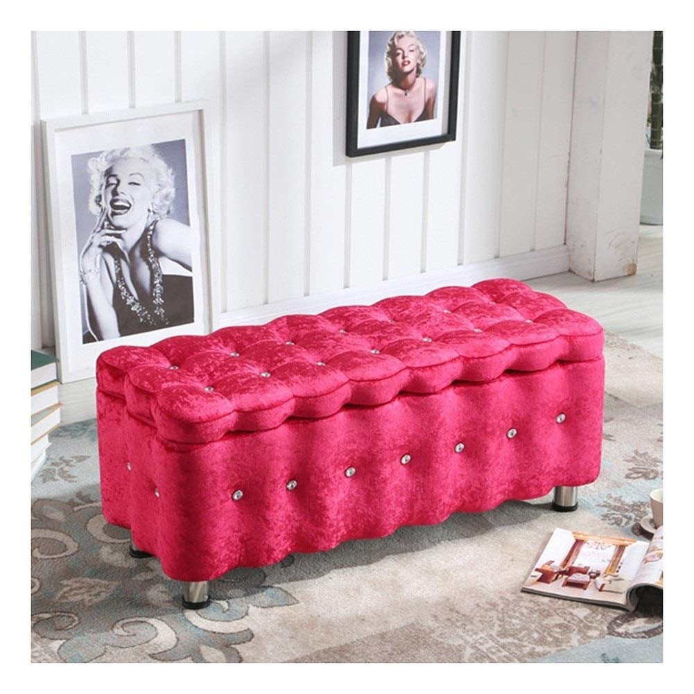 XCJ Multi-Purpose Ottoman Bench - Watermelon Red Storage Ottoman with 80x40x40cm Dimensions | Perfect as Footrest, Bedside Table, Shoe Storage & Living Room Decor