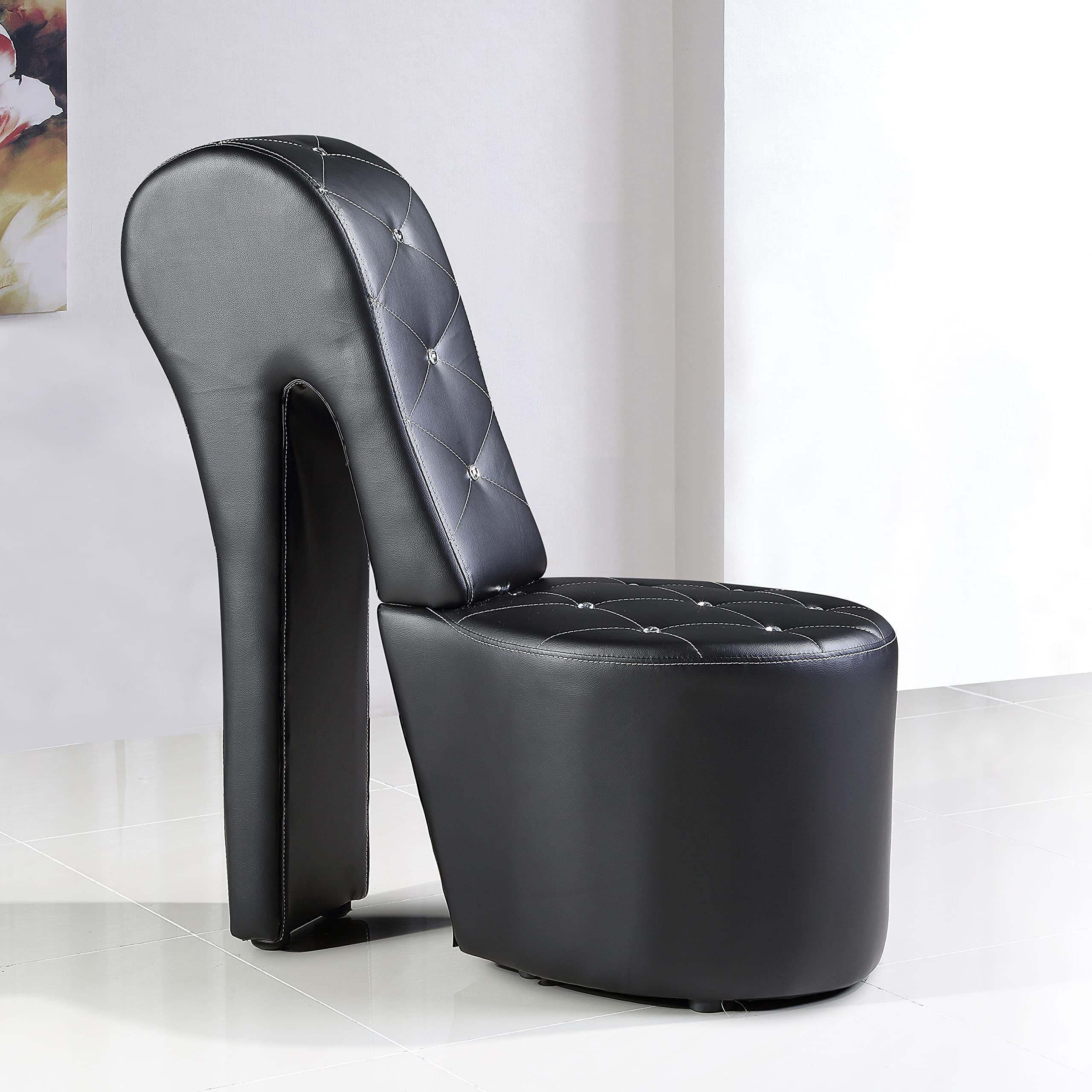 Best Master Furniture 6900 Modern Shoe Lounge Chair - Black Leather Recliner for Living Room, Bedroom & Office Relaxation