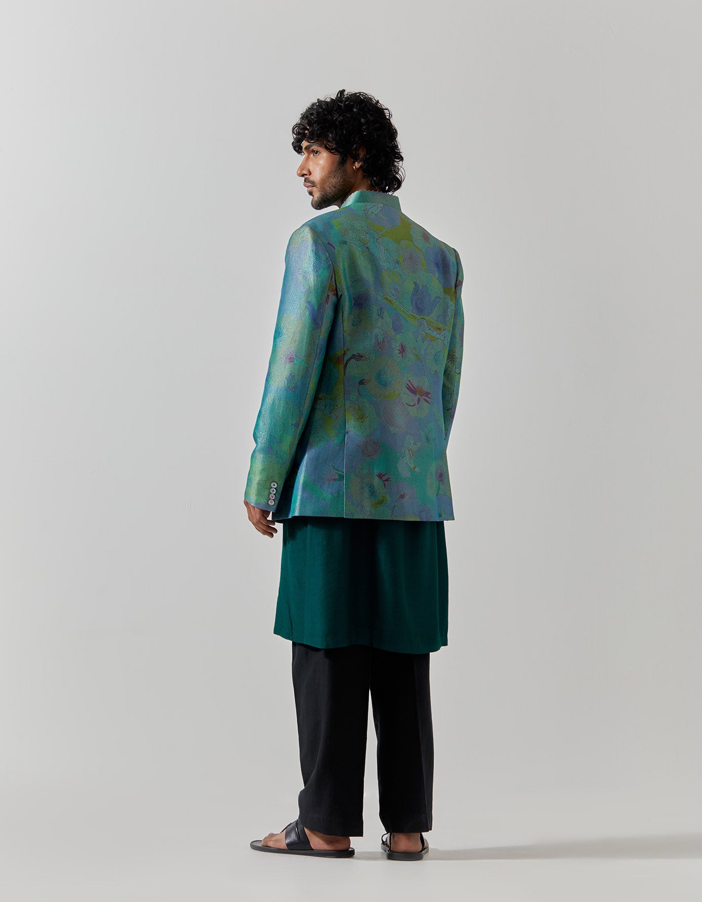 Elegant Bandhgala Silk Brocade Jacket in Aqua Fresco Color - Perfect for Weddings, Parties & Formal Events