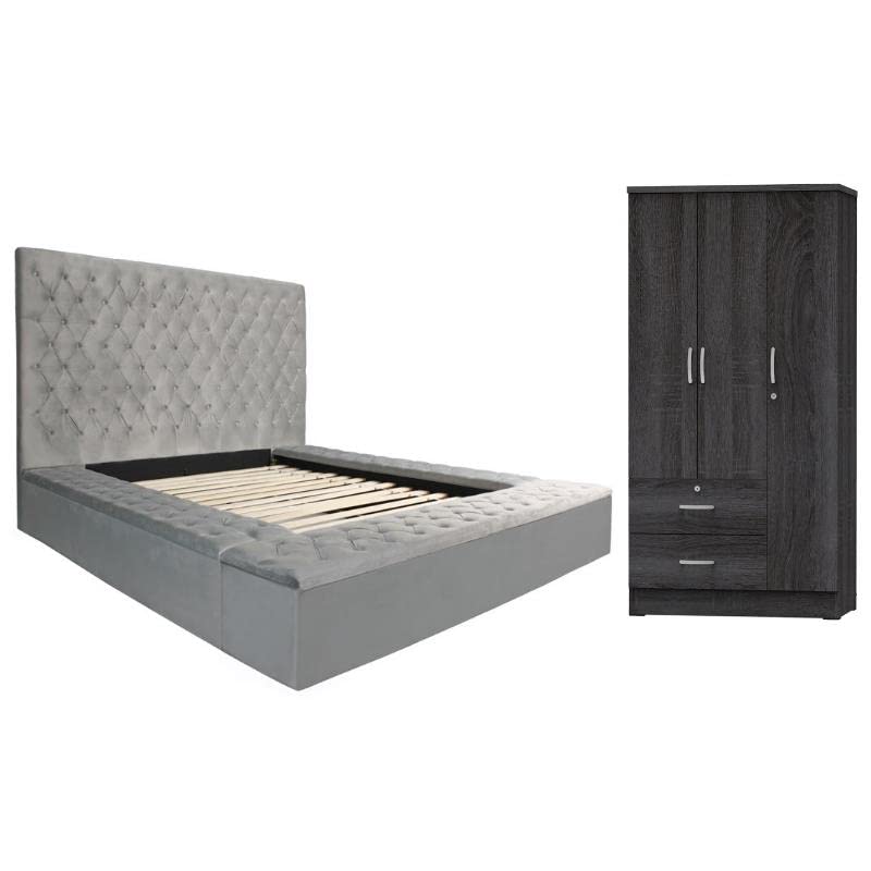Home Square 2-Piece Queen Bedroom Set with Platform Bed & Wardrobe Armoire Closet - Perfect for Small Spaces & Modern Apartments