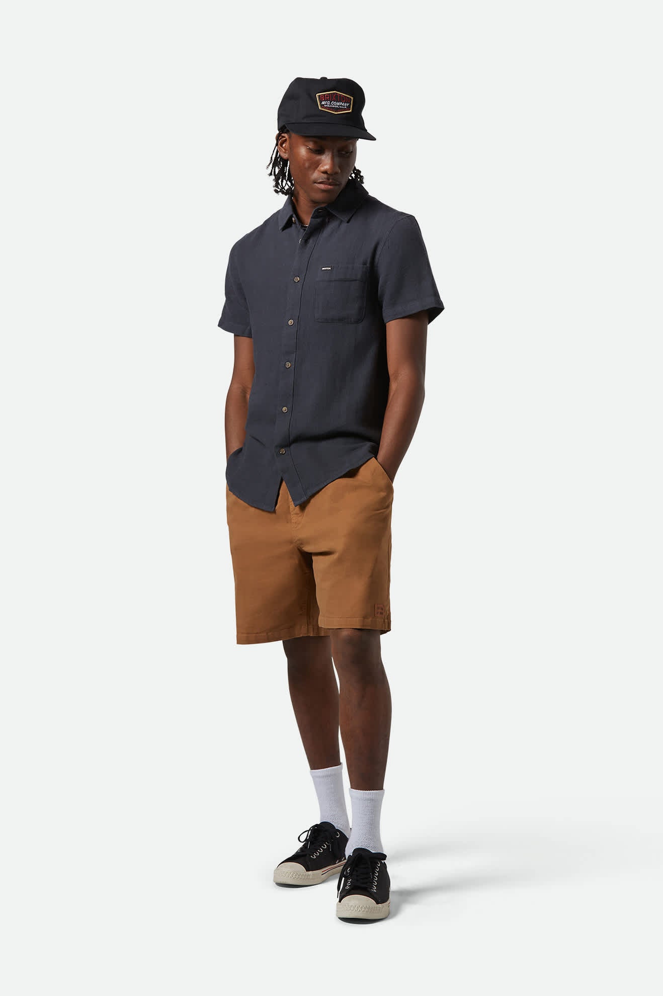 Organic Cotton Linen Blend Short Sleeve Shirt for Men - Washed Black - Breathable Summer Casual Wear for Outdoor Activities & Travel