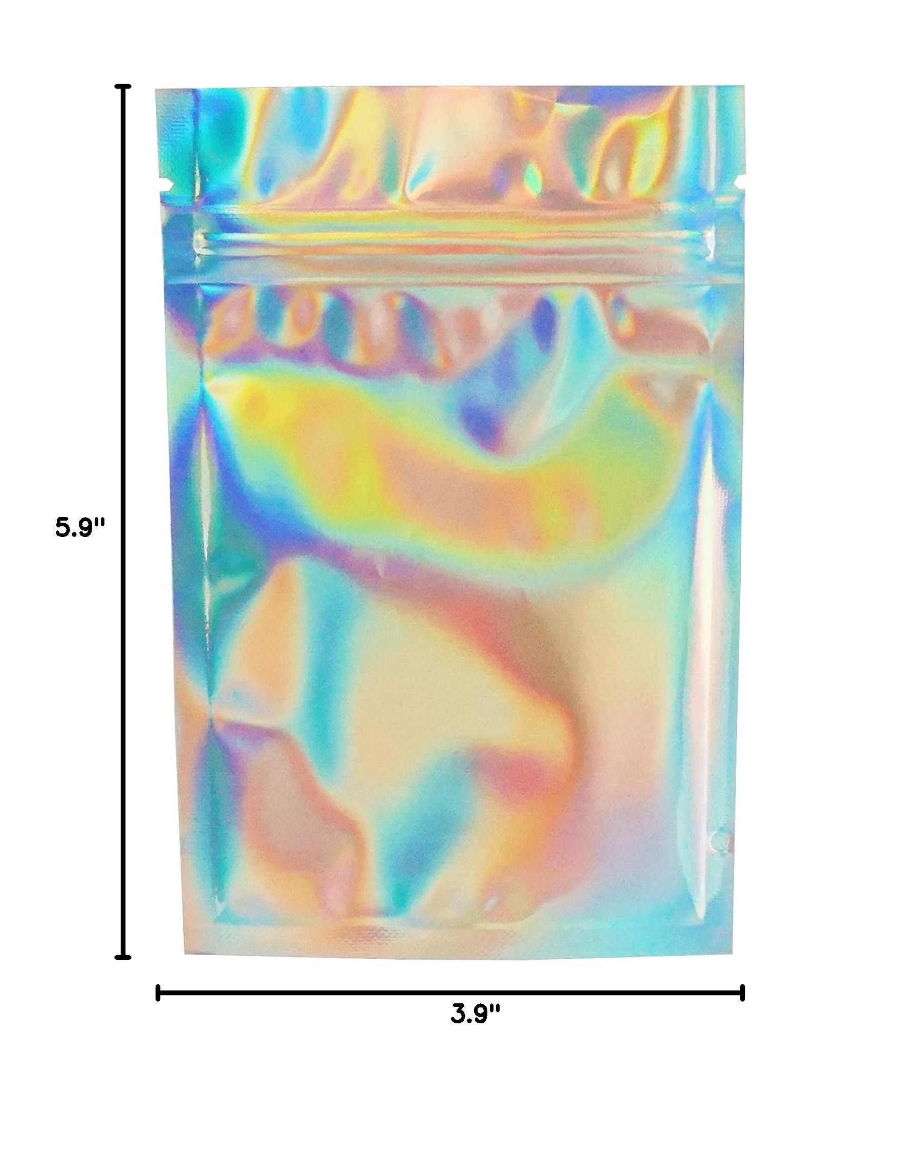 QQ Studio Holographic Zipper Bags - Rainbow Iridescent Foil Favor Bags for Parties, Treats & Candy - Smell Proof Holofoil Packaging (3.9x5.9 Inch) - Perfect for Birthday Gifts, Wedding Favors & Event Goodie Bags