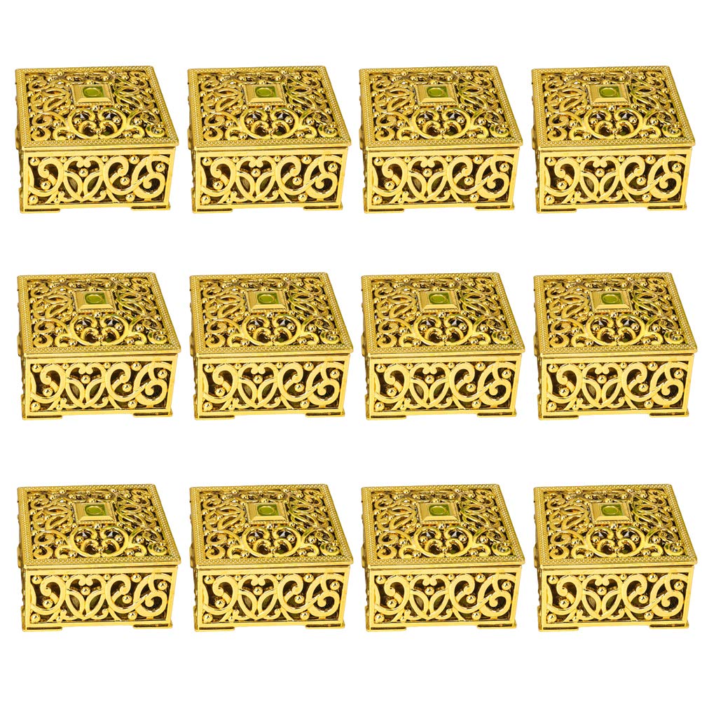 DOITOOL 24PCS Hollow Out Floral Gift Boxes - Square Mini Plastic Candy Containers for Wedding, Baby Shower & Party Favors (Gold) - Perfect for Chocolate, Candy, Jewelry & Small Gift Packaging