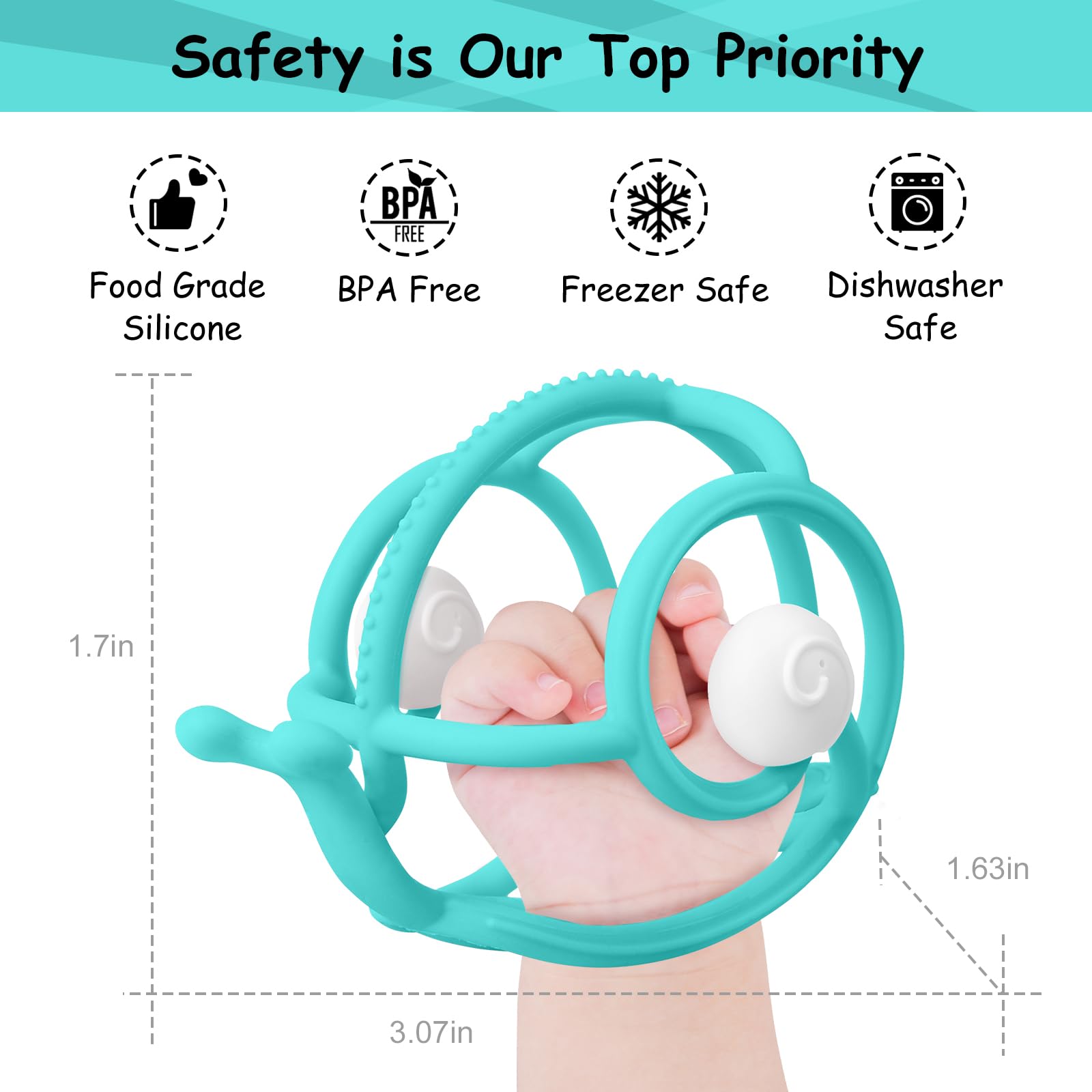 Mombella Snail Baby Teether & Rattle Toy - Soft Silicone Teething Toys for Infants 3-18 Months | BPA Free Chew Toy for Soothing Sore Gums | Perfect for Newborn Sensory Development & On-the-Go Parenting