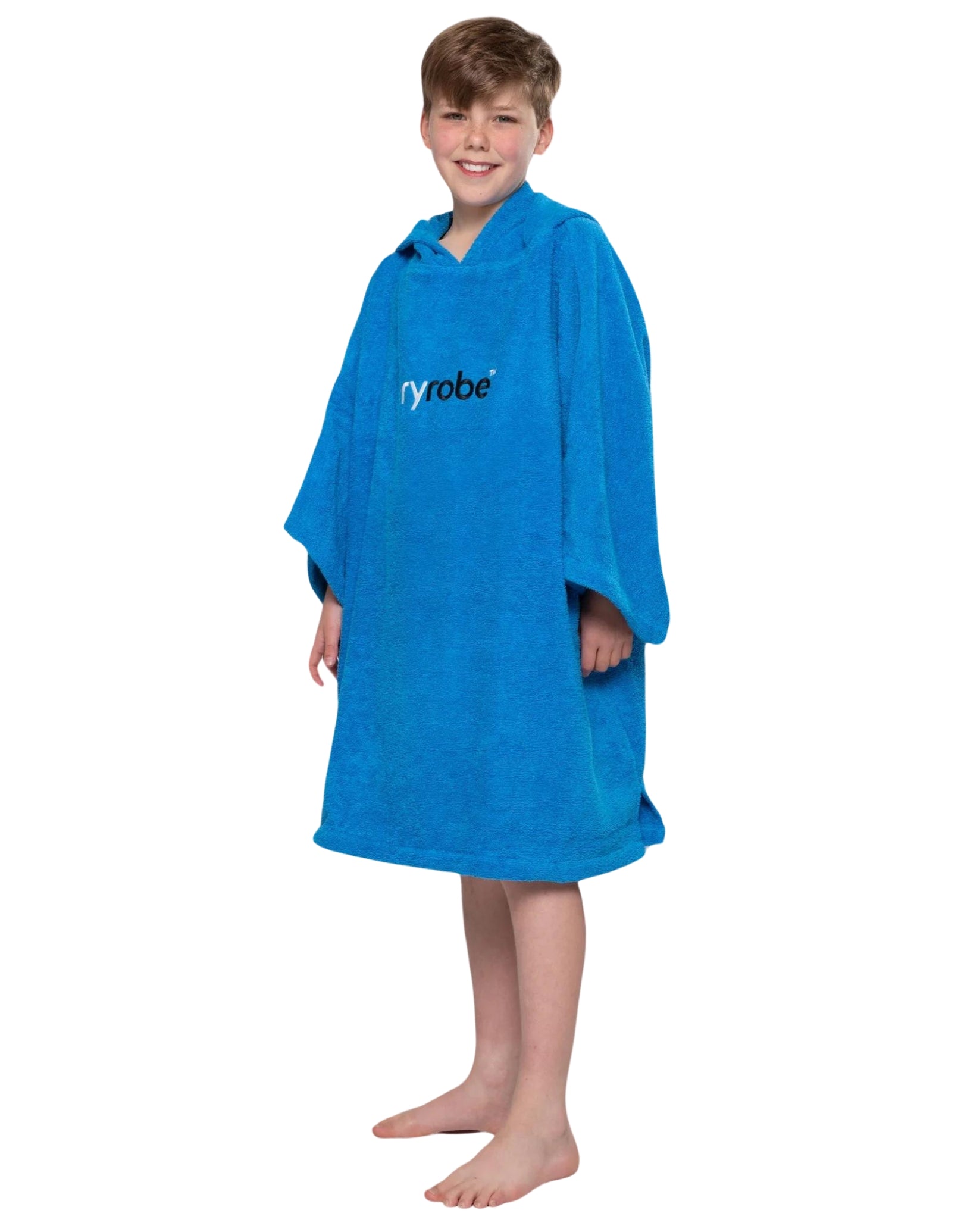 Organic Cotton Kids Short Sleeve Towel Poncho for Boys & Girls Ages 5-9 | Soft Hooded Bathrobe for Swimming, Beach & Pool Aftercare