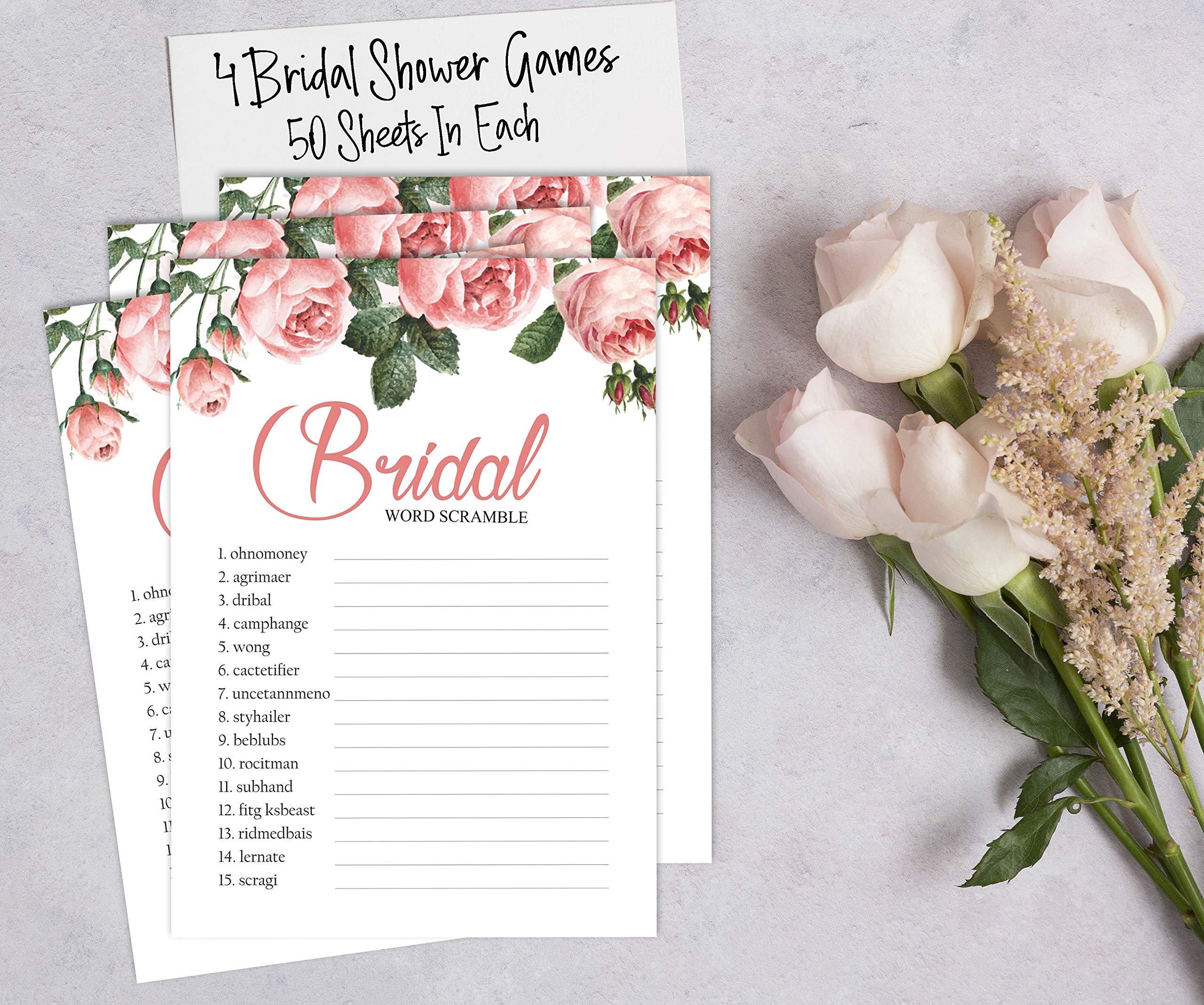 Bachelorette Party Games Set - Floral Bridal Shower Games Bundle (4 Games, 50 Sheets Each) | Fun Wedding Party Activities for Bridesmaids & Guests