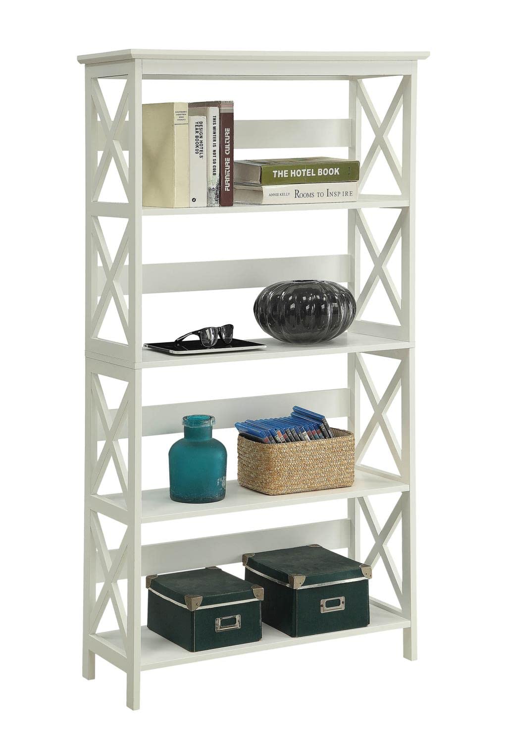 Oxford 5-Tier Bookcase in White - Modern Bookshelf for Home & Office - Perfect for Living Room, Bedroom, Study or Office Organization