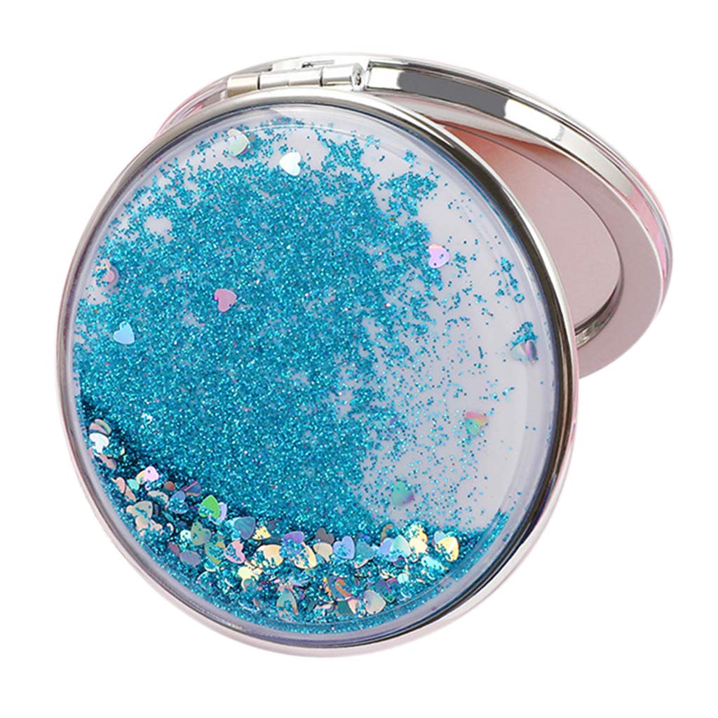 Easnea Compact Travel Makeup Mirror for Women - Folding Magnifying Cosmetic Mirror, Purse Size, Round Blue | Perfect for On-the-Go Touchups, Travel Essentials & Handbag Organization