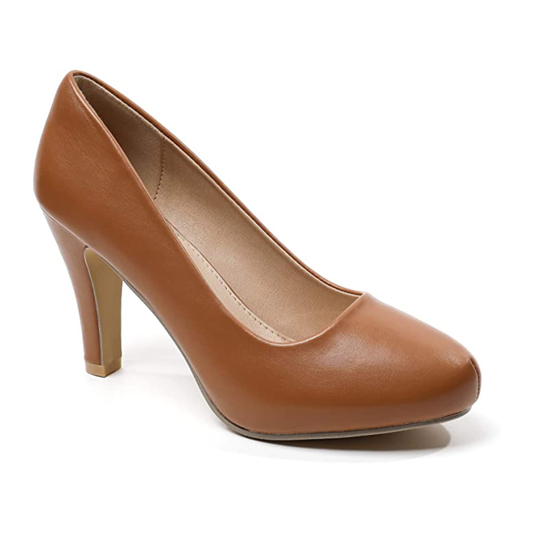 Trary Women's High Heel Pumps - 3.2 Inch Closed Round Toe Dress Shoes in Black, White, Brown & Nude | Low Platform Heels for Office, Wedding & Formal Occasions | Comfortable Work & Party Shoes for Women
