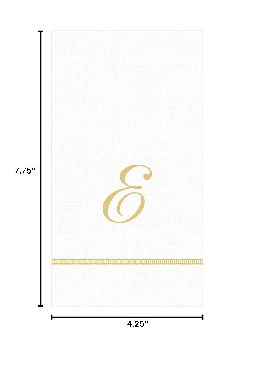 Caspari Hemstitch Script Paper Guest Towel Napkins - Monogram Letter E, Set of 30 - Elegant Party, Wedding & Bridal Shower Table Decor
