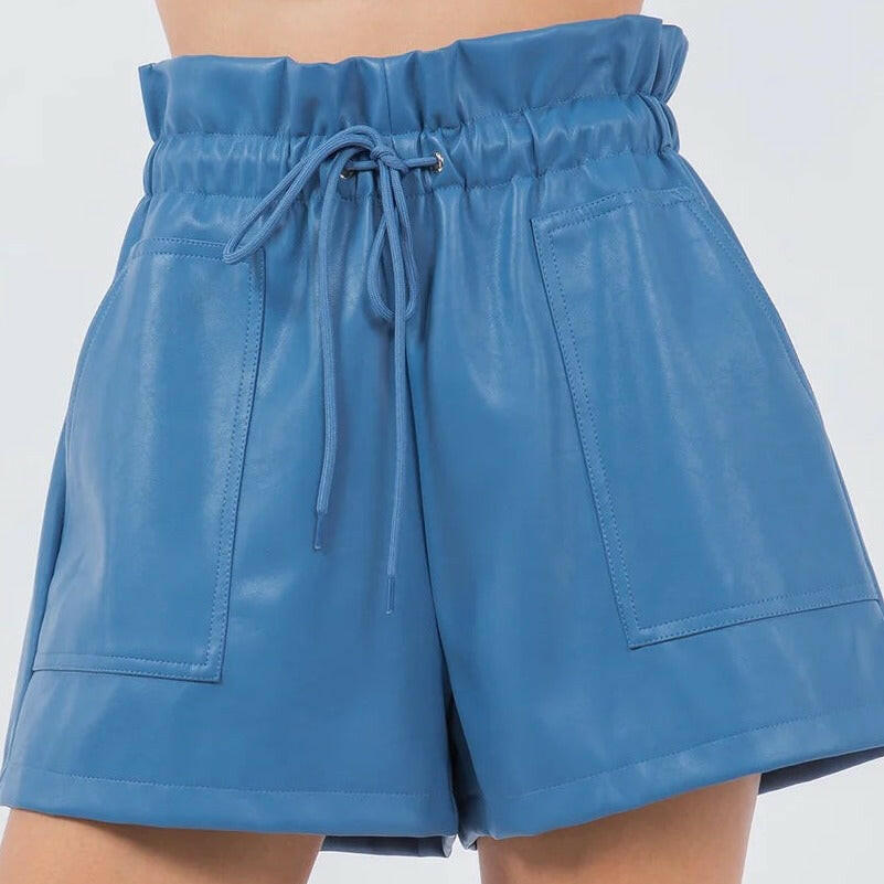 Premium Blue Leather Shorts with Pocket Detail - Stylish & Comfortable for Casual Wear, Night Out, and Summer Fashion