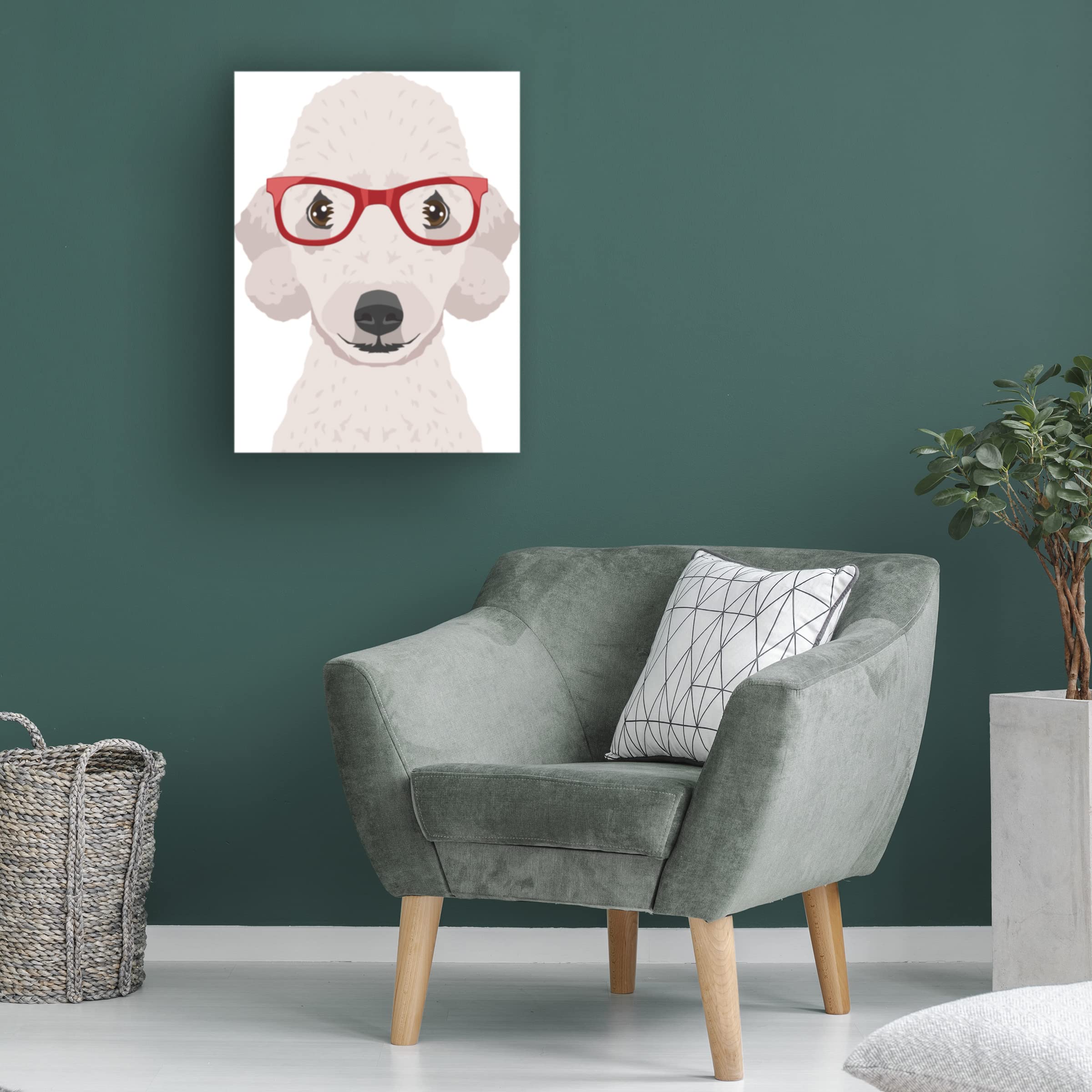 Bedlington Terrier Wearing Hipster Glasses Canvas Wall Art - Modern Dog Portrait Painting for Living Room, Bedroom Decor - Funny Pet Gift for Dog Lovers