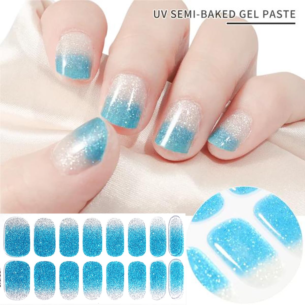 NEWSPIED 8 Sheets Gel Nail Strips - Self Adhesive Nail Stickers with Gradient, Glitter & Solid Colors - Full Nail Wraps for Women Manicure - Perfect for Parties, Weddings & Everyday Nail Art Accessories