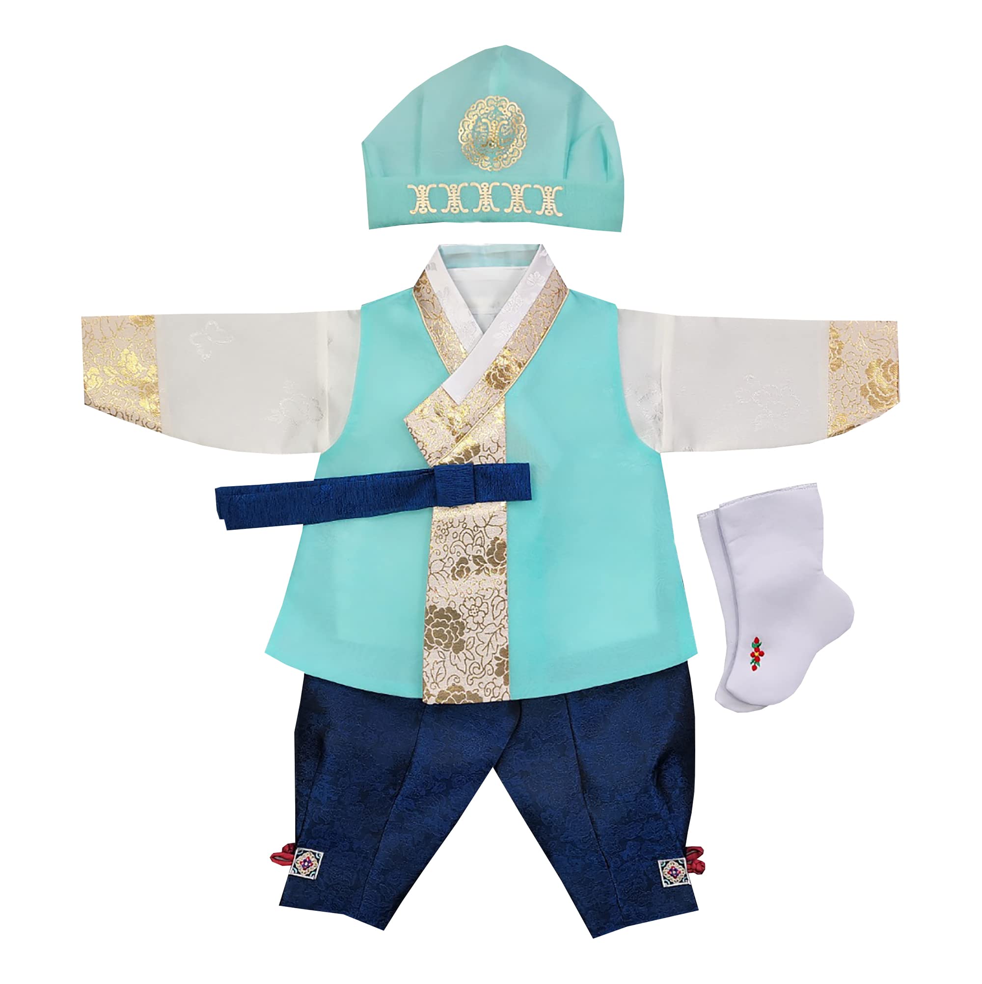 Traditional Korean Hanbok for Baby Boy - 1st Birthday Dol Party Outfit in Aqua Mint (OSBM03) | Perfect for Celebrations, Photos & Cultural Events