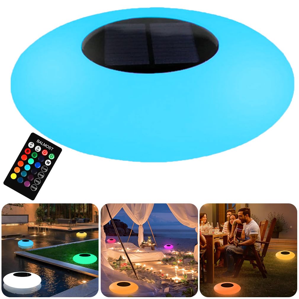 16 Color Solar Pool Light with Remote - Floating Waterproof LED Solar Powered Pond Light for Above Ground Pools, Yard, Patio, Lawn & Beach - Perfect for Nighttime Swimming & Outdoor Decor (9.8 Inch)