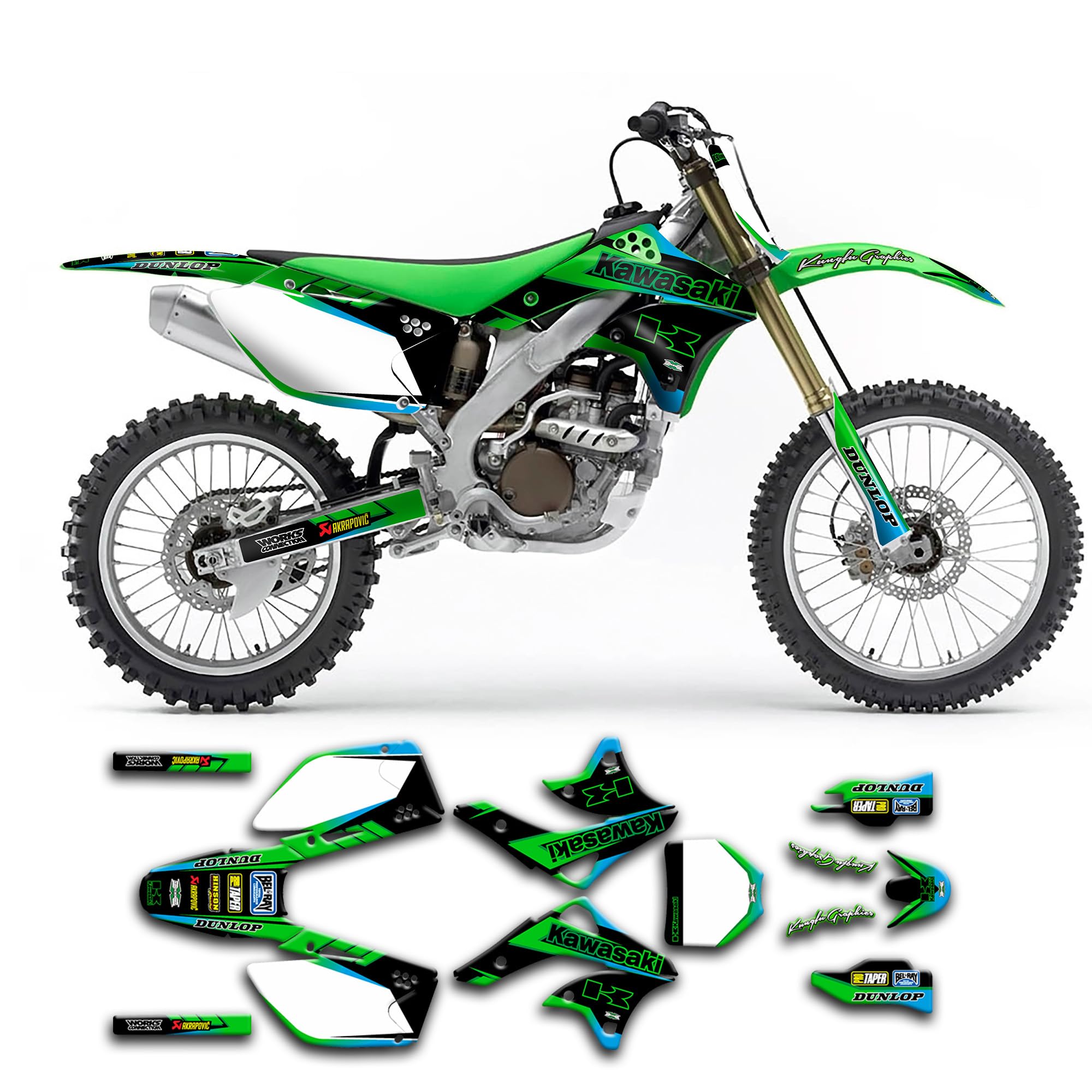 Custom Kungfu Graphics Decal Kit for 2007-2008 Kawasaki KXF250 KX250F Dirt Bike - KW2F0608003-KO - Perfect for Motocross Racing & Off-Road Adventures