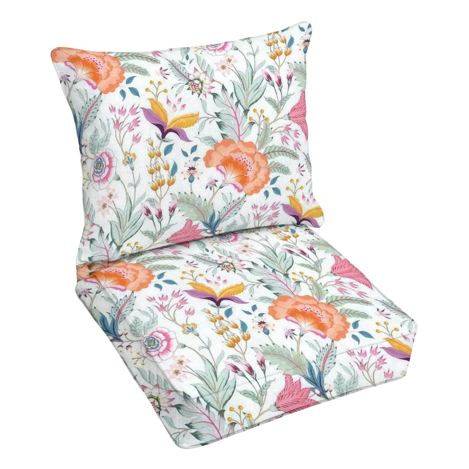 **Premium Outdoor Deep Seating Cushion Set - Vintage Jacobean Embroidery Floral Design, Waterproof & UV-Resistant Patio Furniture Cushions for Lounge Chairs, Sofas & Conversation Sets - Perfect for Garden, Poolside & Backyard Relaxation**