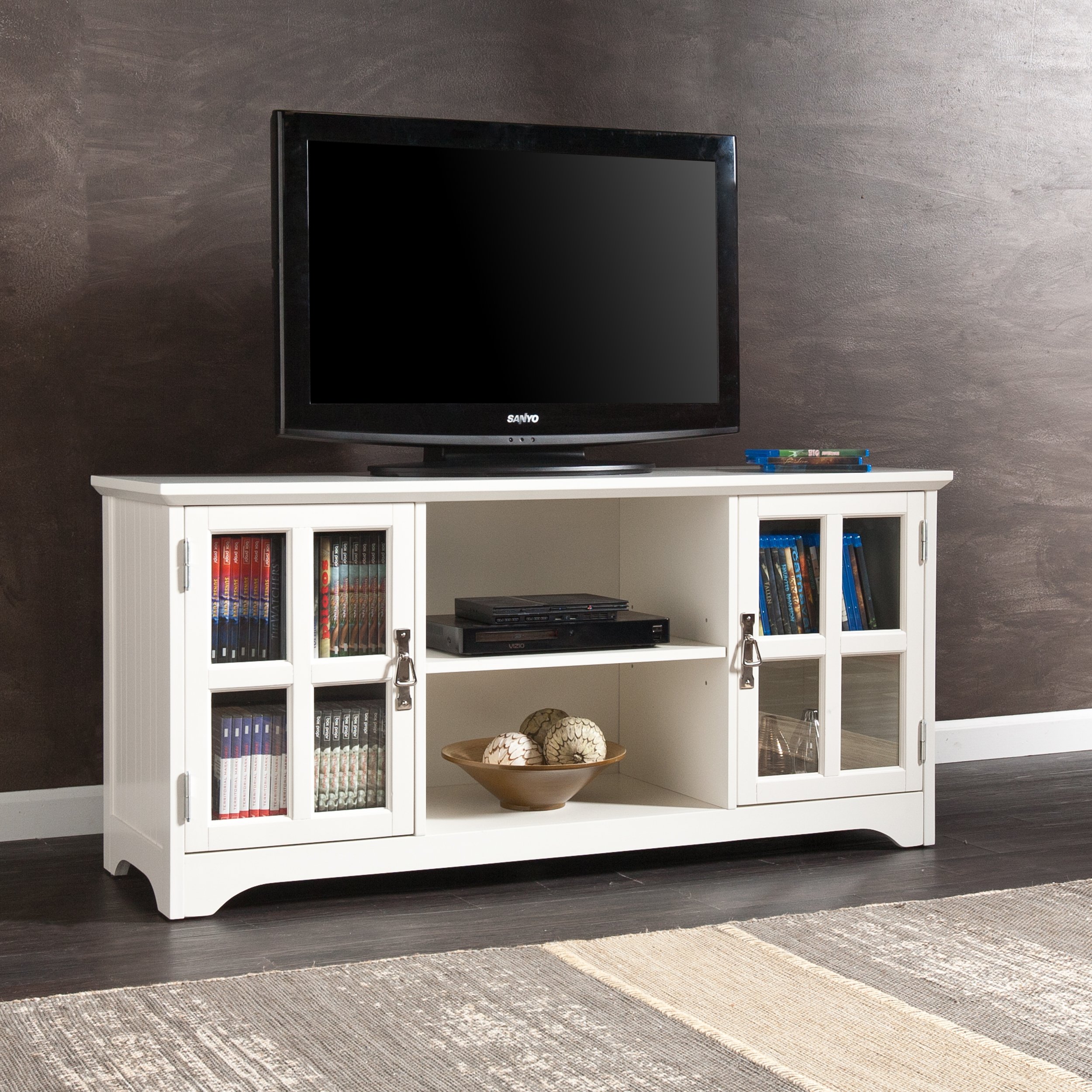 SEI Furniture Remington TV Stand Media Console with Storage - White | Entertainment Center for Living Room, Bedroom & Home Theater