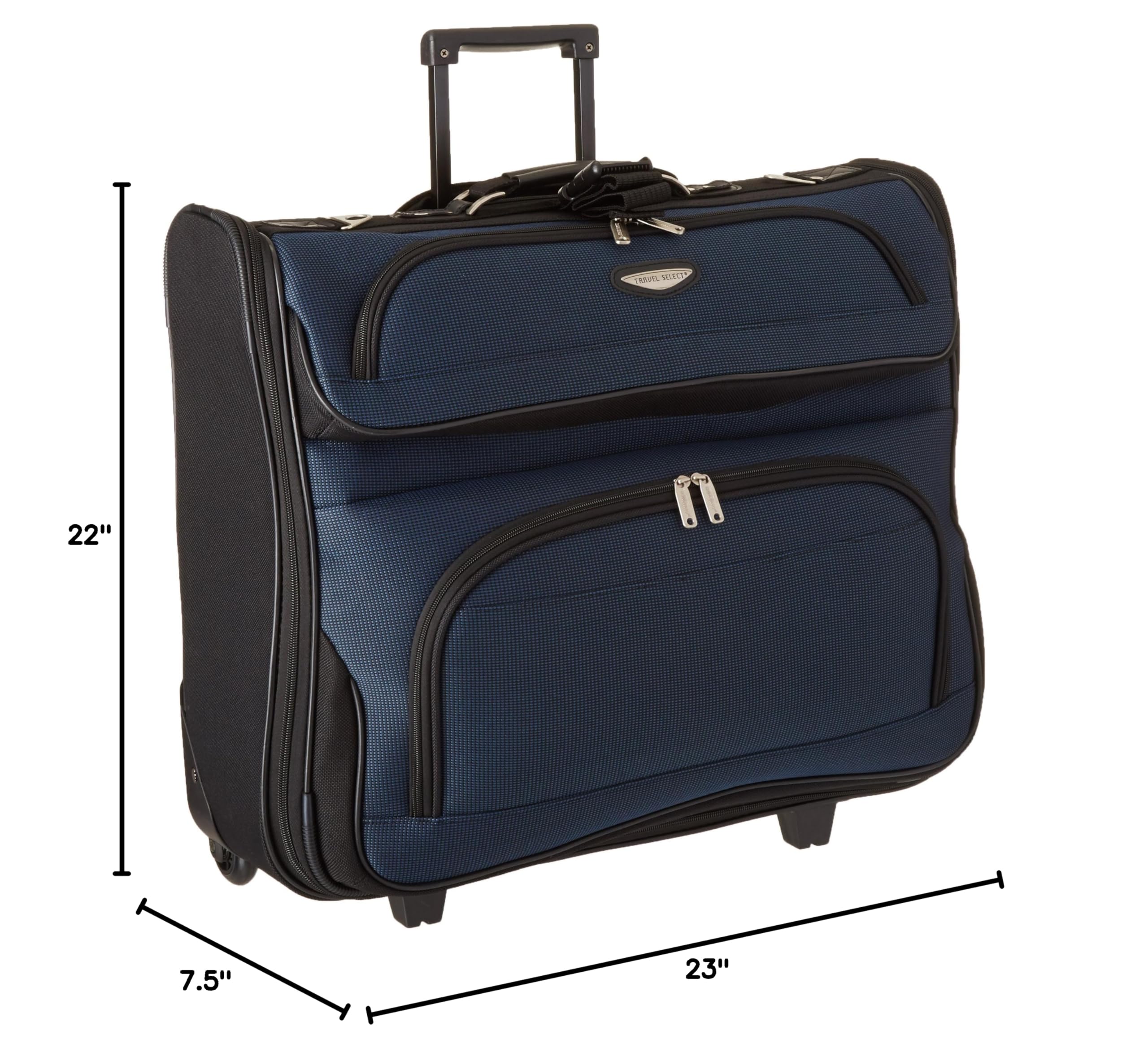 Travel Select Amsterdam Expandable Rolling Upright Luggage Suitcase with Garment Bag - Navy Blue Carry-On for Business Travel & Vacation Packing