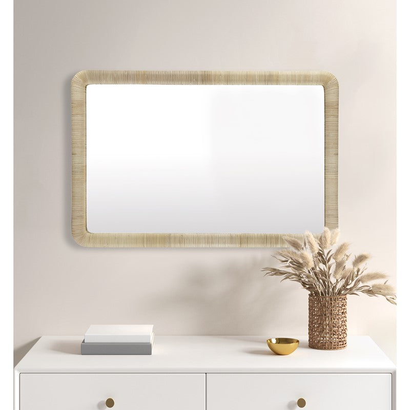 Natural Rattan Rectangle Wall Mirror - Handwoven Boho Decor for Living Room, Bedroom, or Entryway - Lightweight & Durable Home Accent