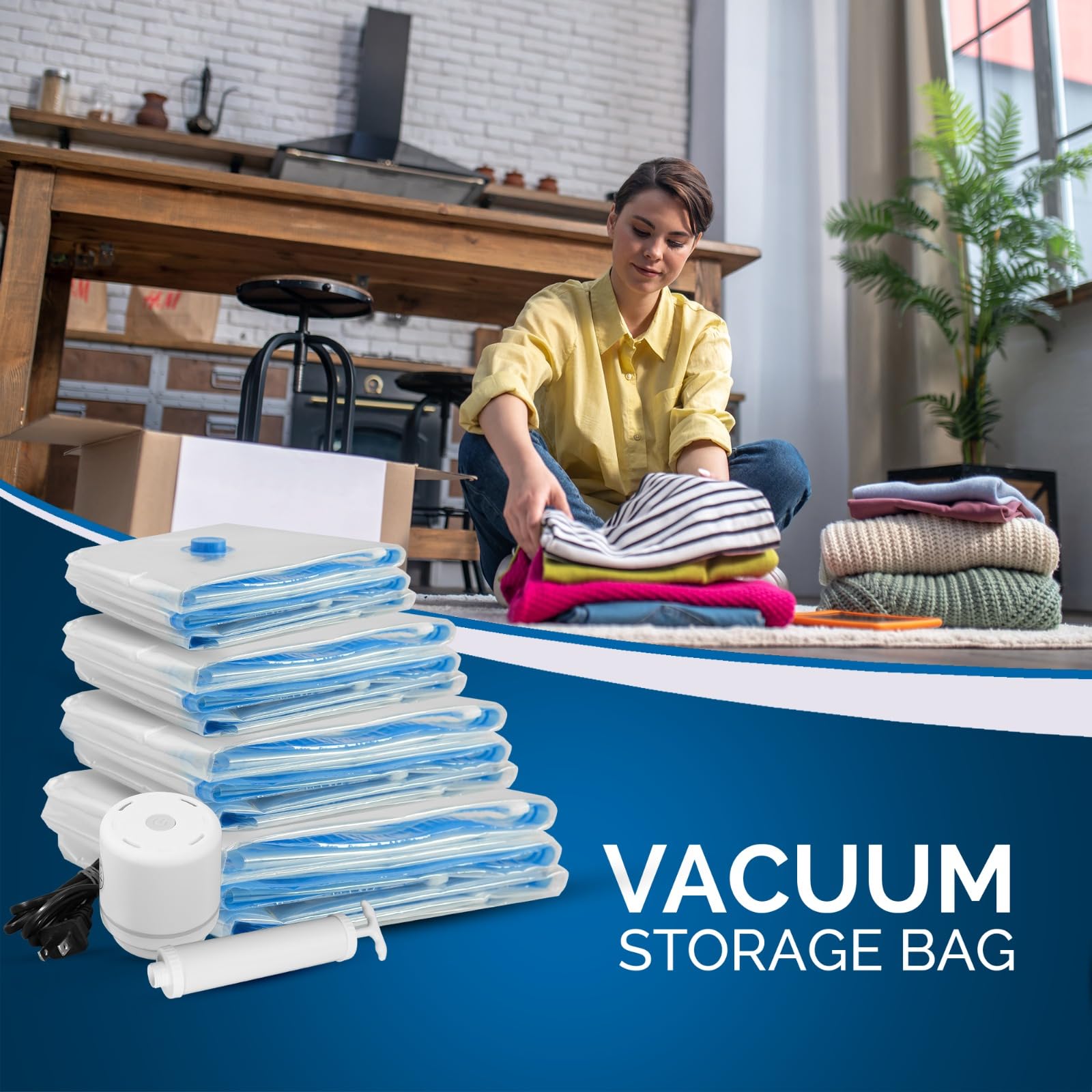 16 Pack Vacuum Storage Bags for Clothes (4 Jumbo/4 Large/4 Medium/4 Small) with Electric & Hand Pump - Space Saving Vacuum Seal Bags for Clothing, Comforters, Blankets & Bedding - Perfect for Closet Organization & Seasonal Storage