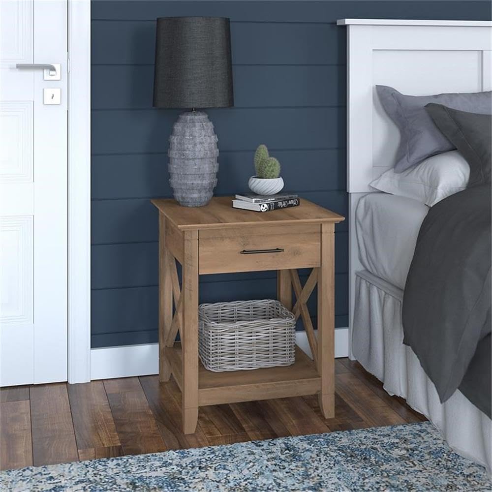 BOWERY HILL Rustic Nightstand with Drawer - Reclaimed Pine Engineered Wood Bedside Table for Bedroom, Living Room & Guest Room