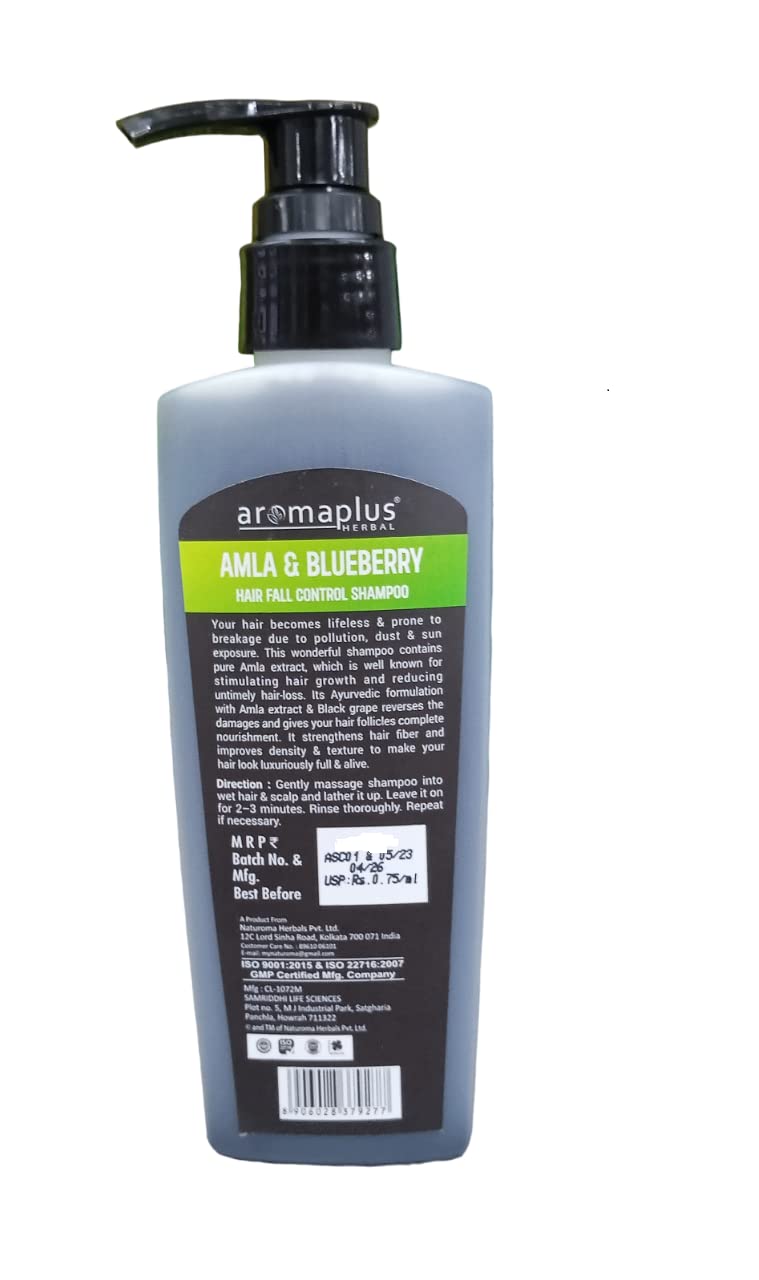 Aromaplus Herbal Amla & Blueberry Shampoo for Strong Thick Hair Growth | Strengthens Hair from Roots | 200ml X 2 Pack | Natural Hair Care for Daily Use & Scalp Nourishment