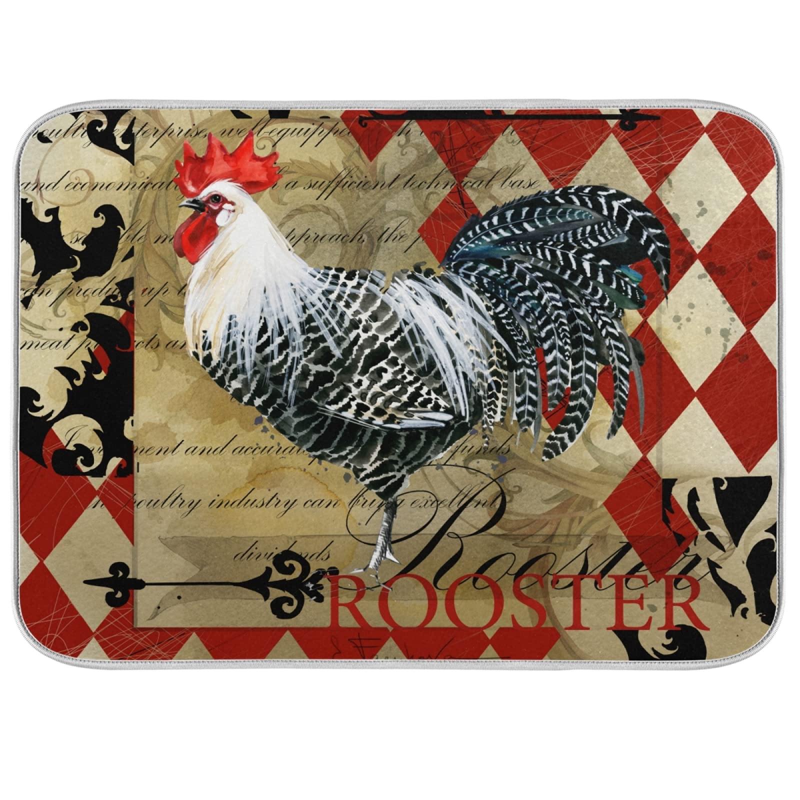 Vintage Rooster Farmhouse Dish Drying Mat - 18