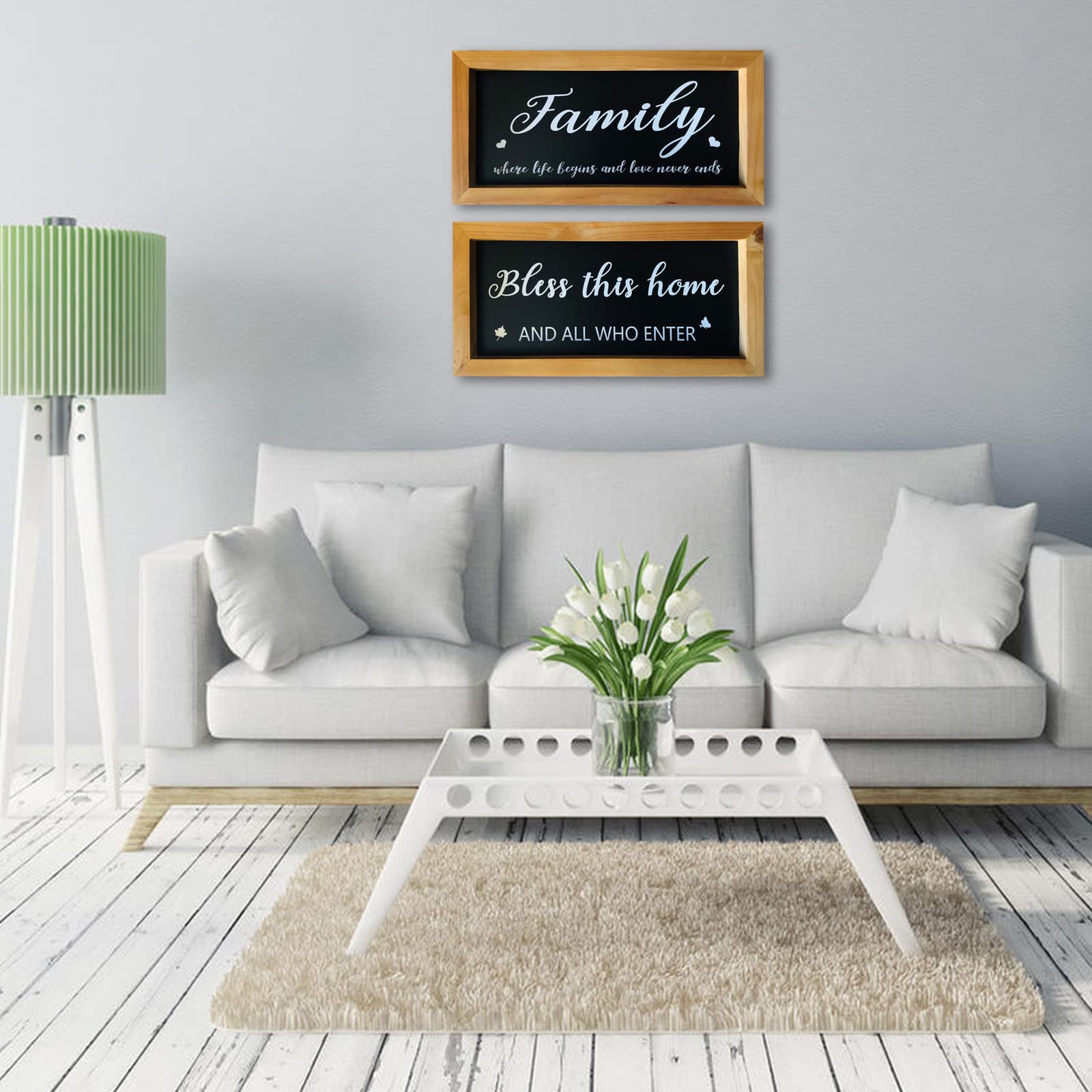 Bless This Home Decor - 2-Piece Farmhouse Wall Signs for Living Room, Bedroom & Kitchen (12x5.9in, Black) - Rustic Home Decorations