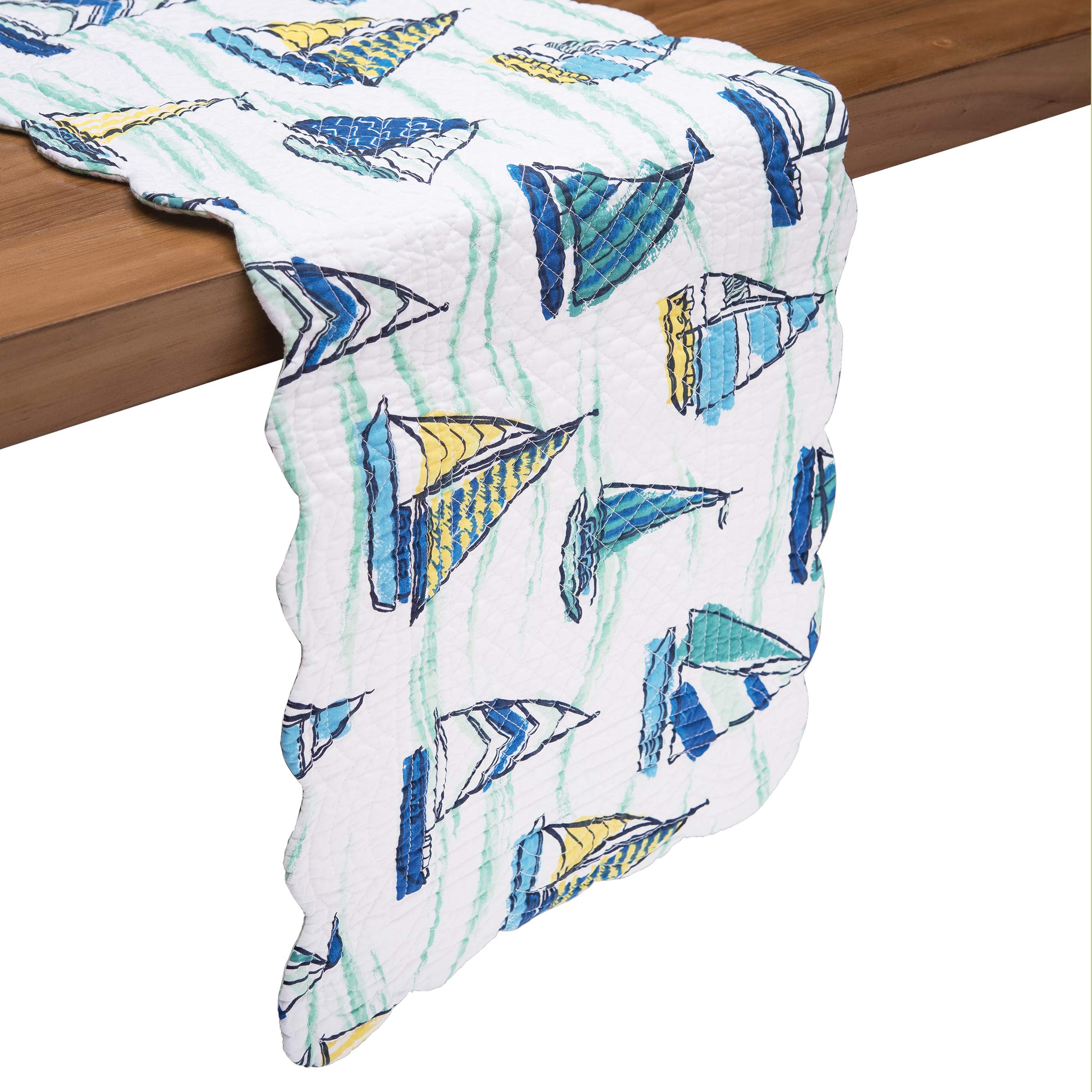 C&F Home Reversible Cotton Table Runner - Coastal Nautical Sailboat Design, Blue Quilted Table Linen for Dining Room Decor, Kitchen Table Setting, and Everyday Use