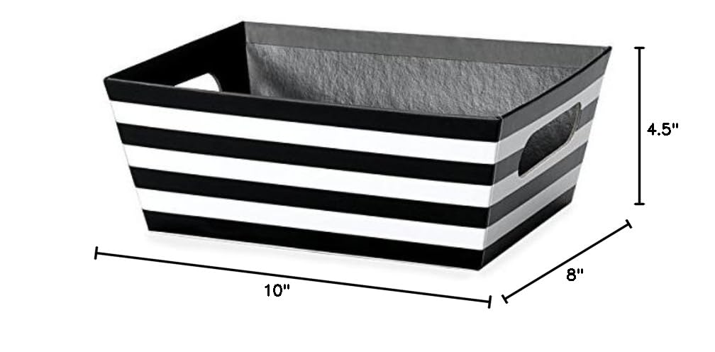 3-Pack Black & White Striped Large Serving Trays 8x10x4.5 Inches - Perfect for Gourmet Gift Baskets, Food Presentation, and Stylish Home Decor | Ideal for Parties, Weddings & Kitchen Organization