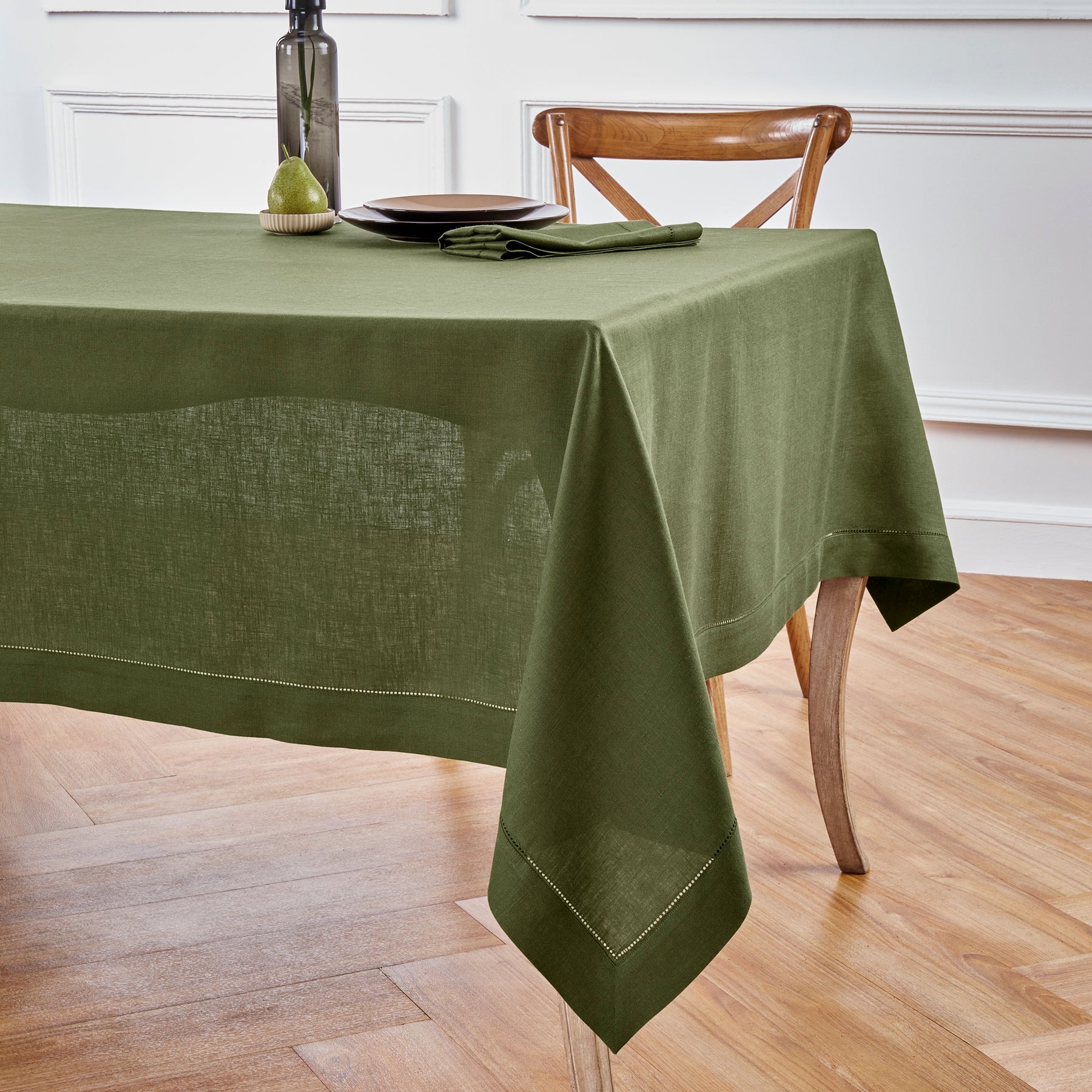 Elegant Classic Hemstitch Tablecloth - Premium Cotton Linen Table Cover for Dining Room, Wedding, Party & Special Occasions