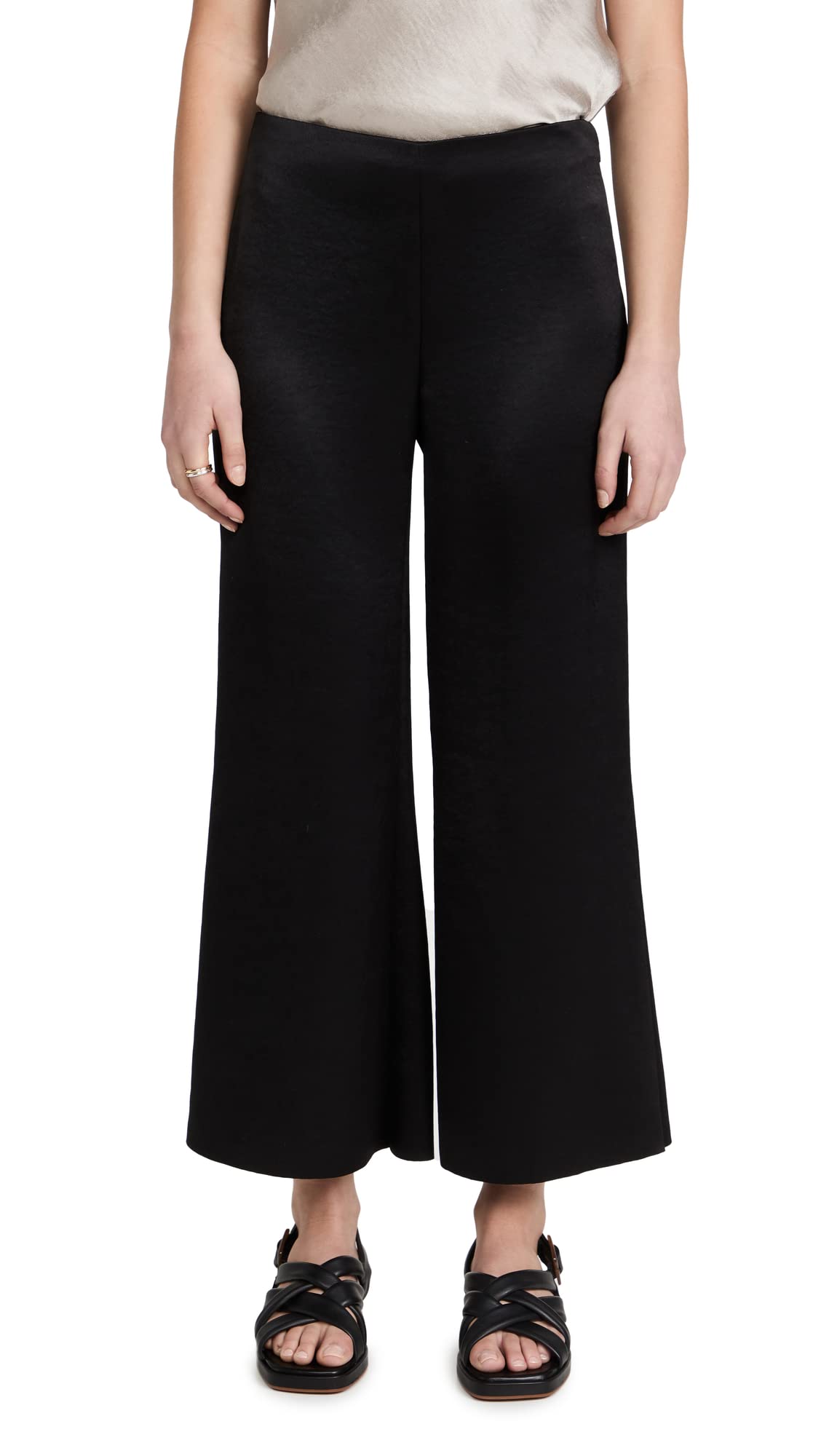 Vince Women's Satin Wide Leg Flare Pants - Elegant High Waist Palazzo Trousers for Work, Office & Evening Outfits