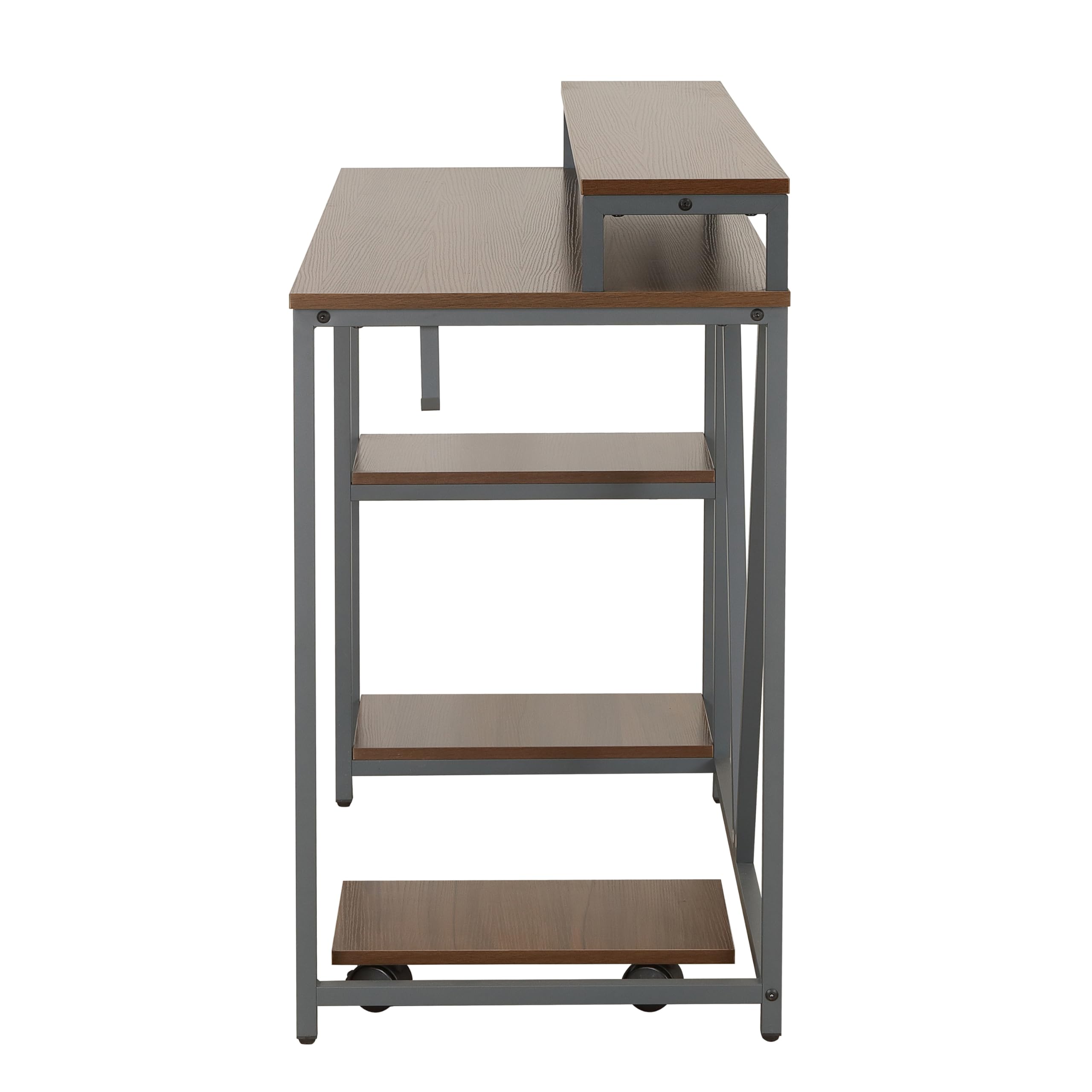 Techni Mobili Industrial Walnut Computer Desk with Storage Shelves, Monitor Stand, CPU Caddy & 2-Tier Bookshelf - Perfect Home Office Laptop Table for Small Spaces & Modern Workstations