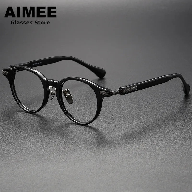 Stylish Aimee Unisex Full Rim Round Titanium Acetate Eyeglasses Frame 980854 - Lightweight & Durable for Work, Reading & Everyday Wear