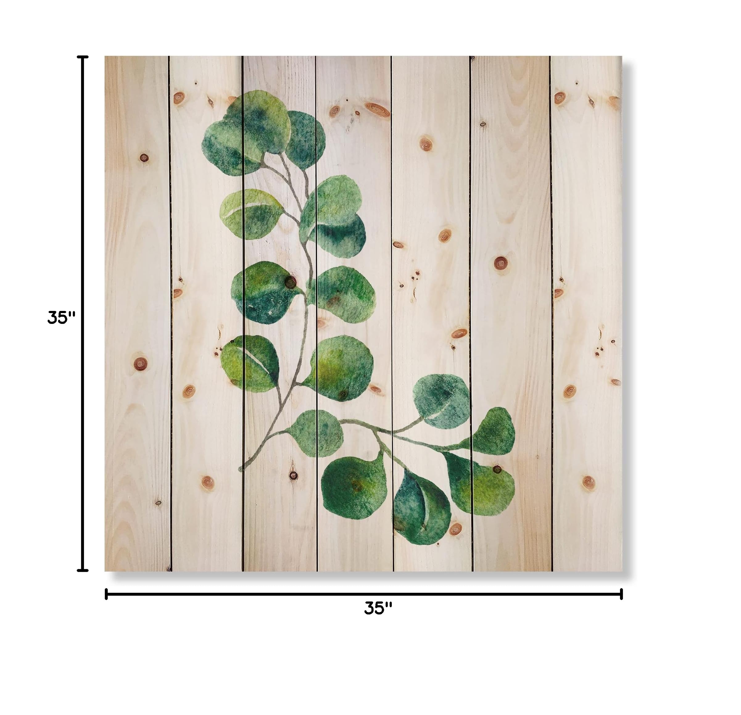 DesignQ Green Eucalyptus Branches Traditional Wood Wall Decor - Handcrafted Pine Wood Art Panel with Floral Print for Living Room, Bedroom & Office Decor