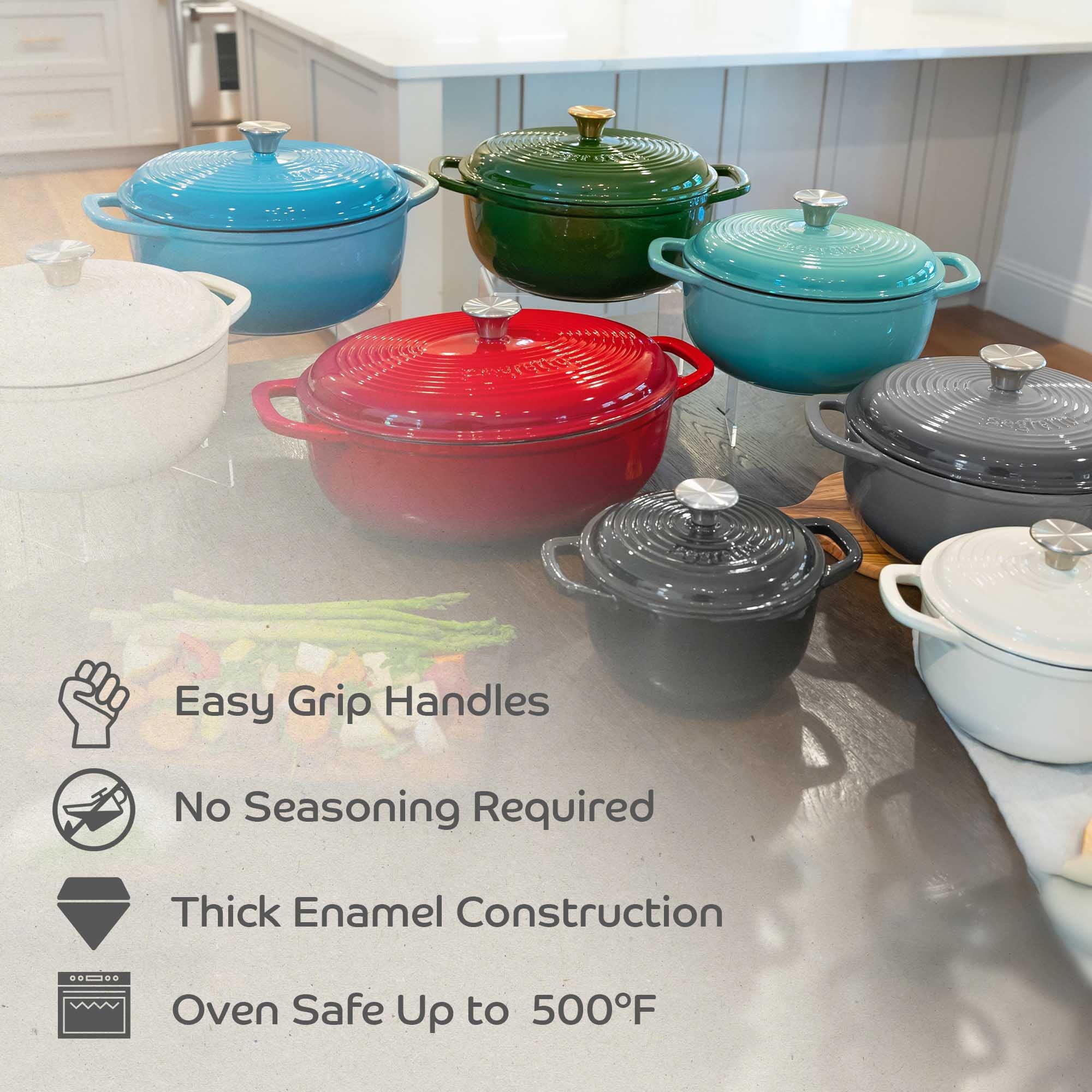 7-Quart Enameled Cast Iron Dutch Oven with Lid - Light Green Oval Pot for Bread Baking, Soups, Stews & Braising - Perfect for Oven, Stovetop & Camping Cooking