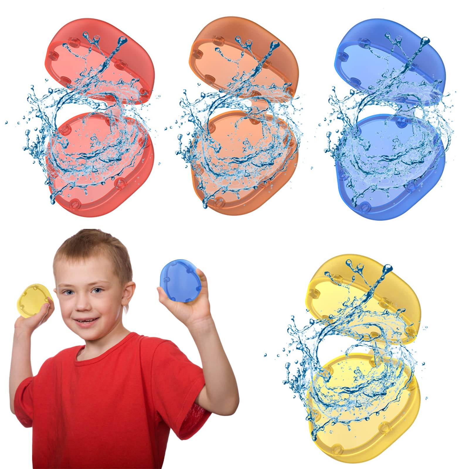 Miurixo 4/8 Pack Reusable Water Balloons - Soft Silicone Quick Fill Water Bombs for Pool Games, Summer Outdoor Fun & Beach Parties - Splash Battle Toys for Kids & Adults (Perfect for Backyard, BBQ, Picnic & Birthday Party Water Fights)