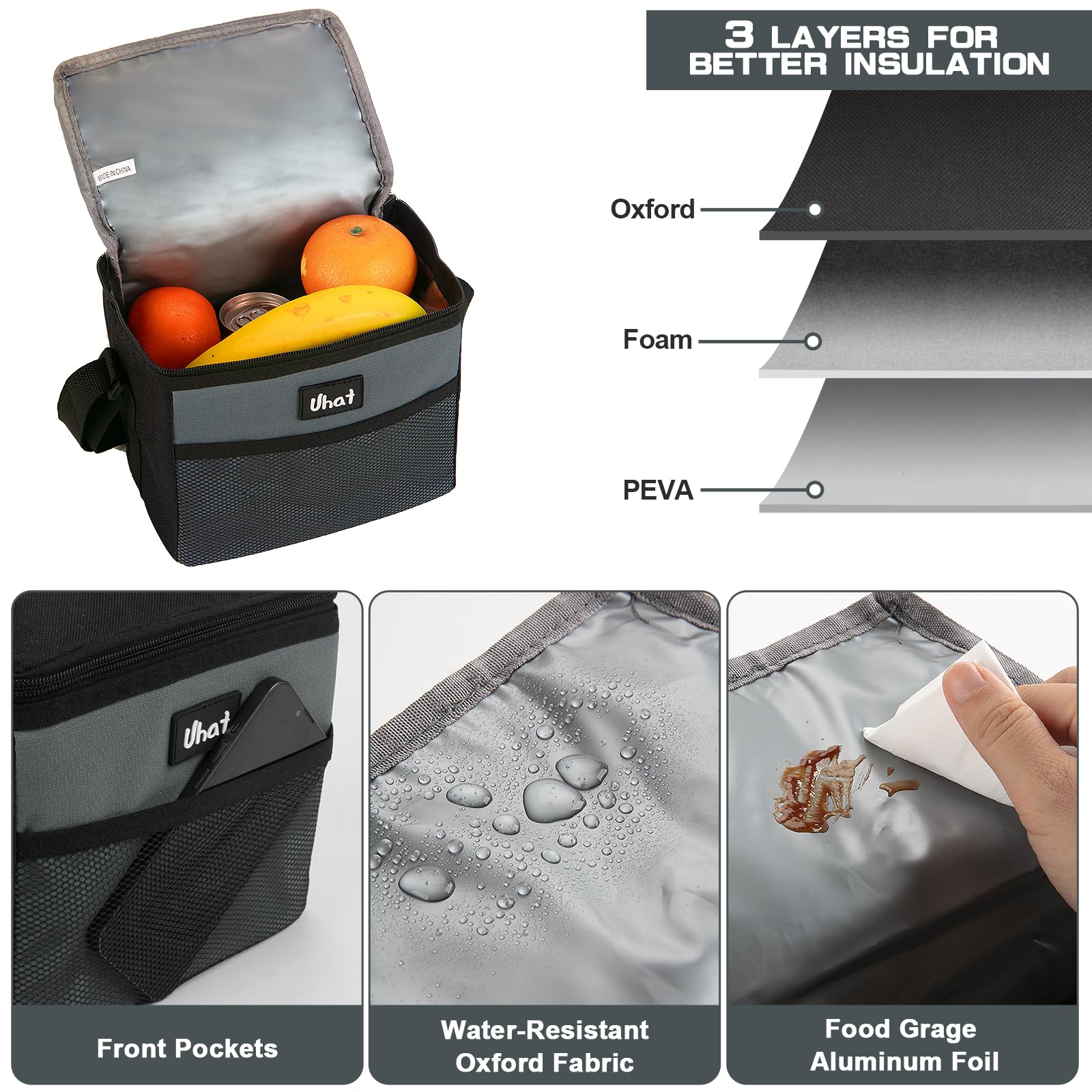 Uhat 5L Insulated Lunch Box for Adults - Dual Compartment Cooler Bag for Work, School & Travel - Leakproof Thermal Food Container for Picnics, Office & Outdoor Activities (Grey)