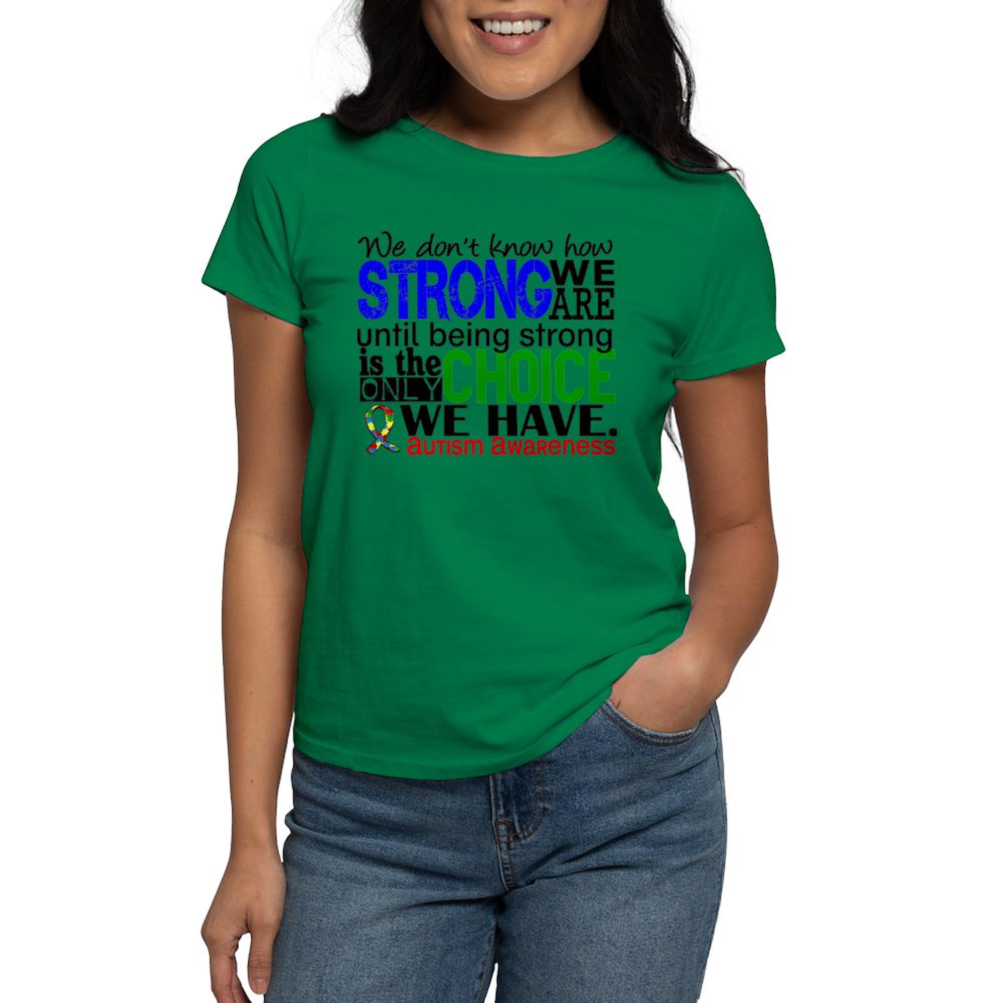Autism Awareness 'How Strong We Are' Women's Cotton Dark T-Shirt - Comfortable & Inspirational Tee for Supporters, Advocates & Caregivers | Perfect for Fundraisers, Awareness Events & Daily Wear