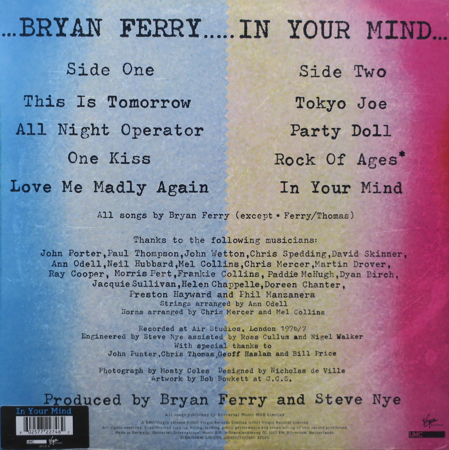 BRYAN FERRY 'In Your Mind' Remastered 180g Vinyl LP (1977 Glam Pop Rock Album) - Perfect for Vinyl Collectors & Music Enthusiasts Home Listening