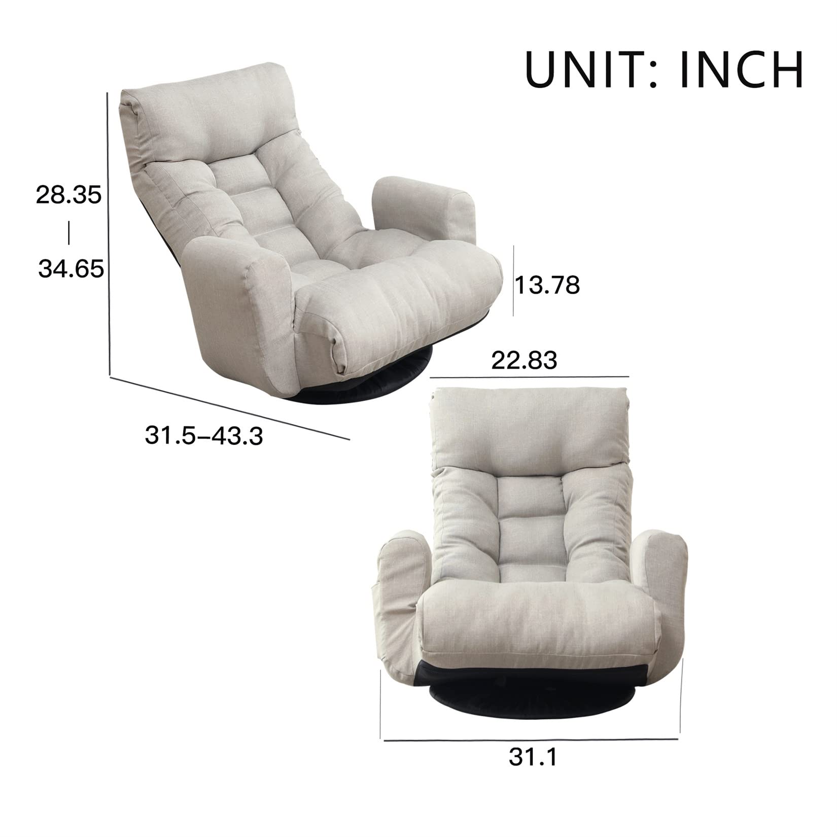 5-Position Adjustable Swivel Floor Chair with Armrest & Footrest - Foldable Chaise Lounge for Adults - Ergonomic Gaming & Living Room Sofa - Perfect for Relaxing, Reading & Video Games