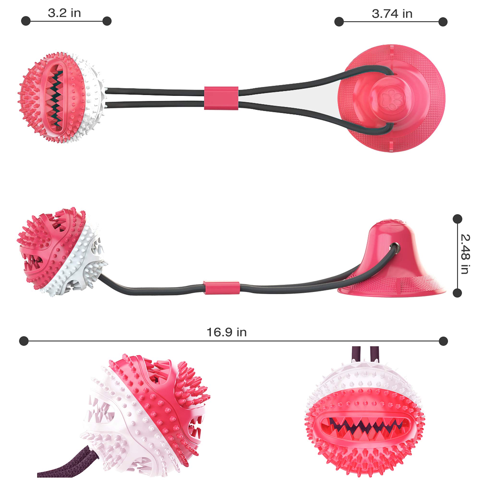 Durable Dog Chew Toy with Suction Cup - Interactive Tug Toy, Molar Bite Ball for Teeth Cleaning & Food Dispensing - Self-Playing Rubber Chew Toy for Small & Large Dogs (Red) | Perfect for Indoor Play, Dental Health & Boredom Relief