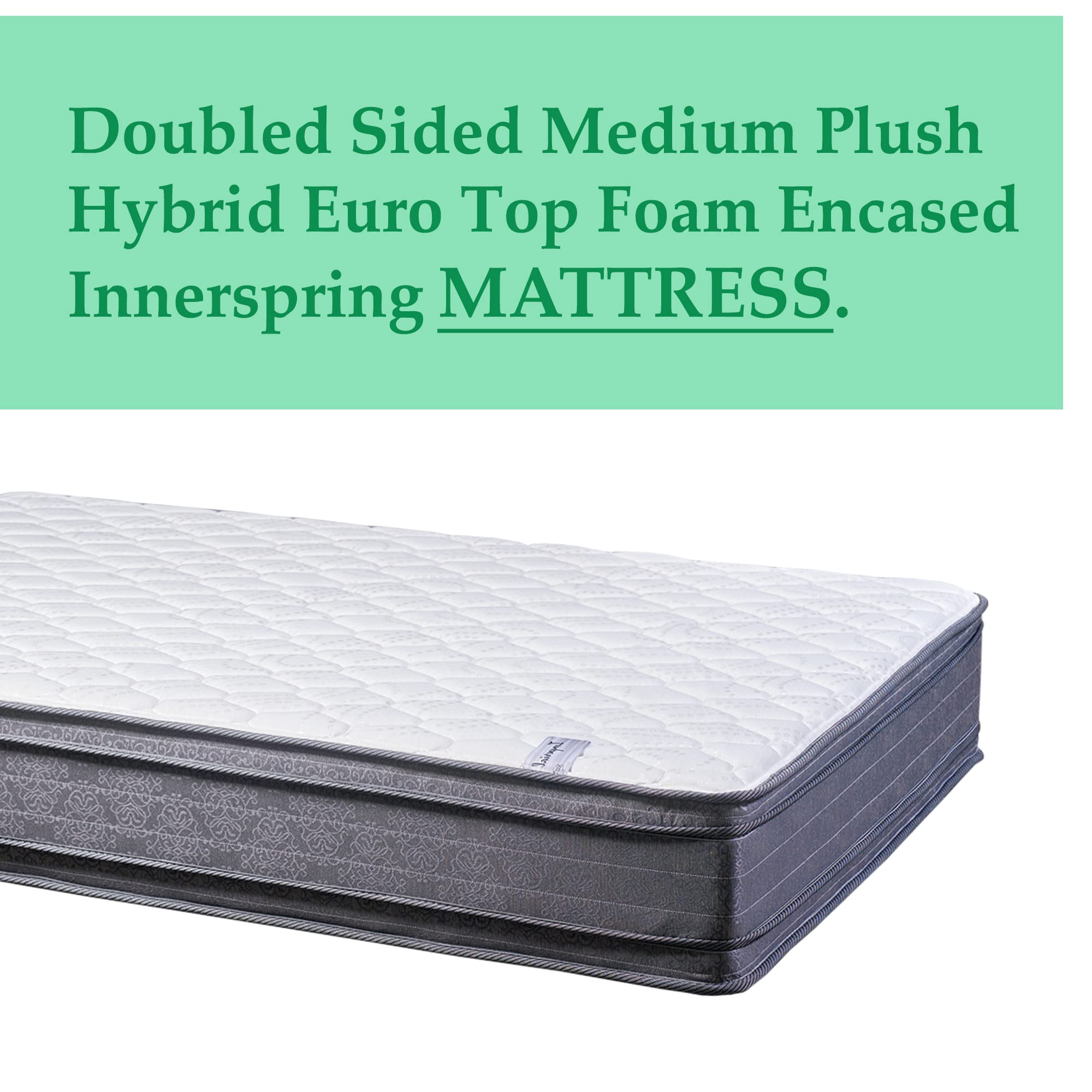 Treaton 12-Inch Hybrid Euro Top Mattress - Medium Plush, Double-Sided, Foam Encased for Back Pain Relief & Better Sleep - Twin Size | Perfect for Guest Rooms, Dormitories & Small Bedrooms