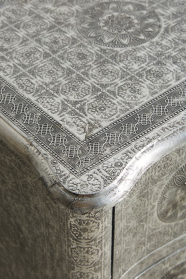 Hand Embossed 4-Drawer Dresser in German Silver | Vintage Metal Chest of Drawers for Bedroom, Living Room & Office Storage