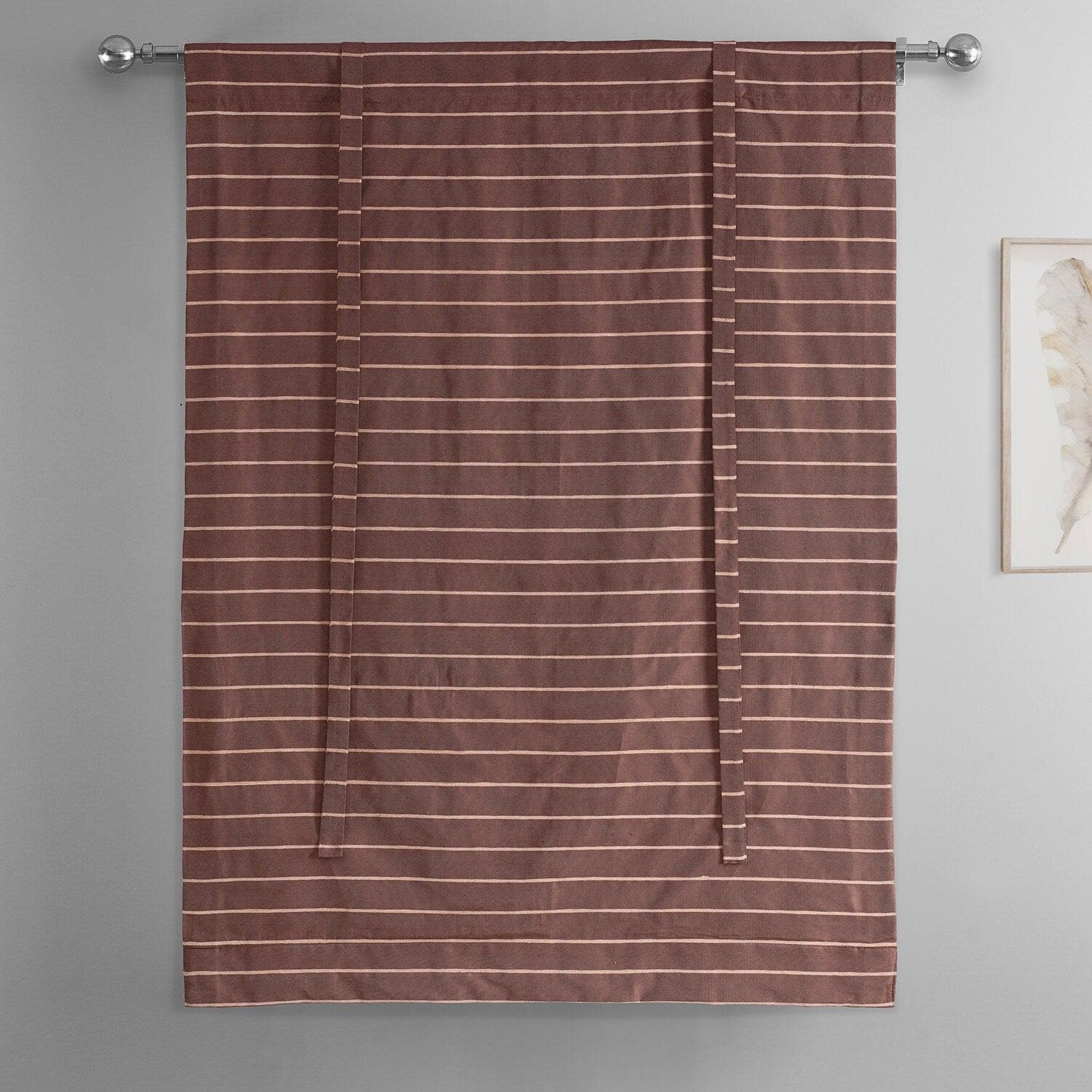 Red Striped Handwoven Cotton Blackout Window Shade - Room Darkening Tie-Up Curtain for Bedroom, Nursery & Home Decor