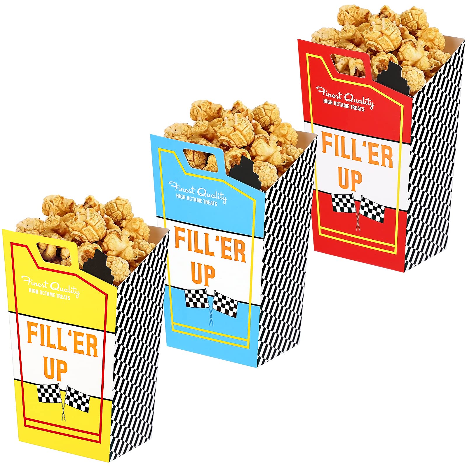Outus 24-Piece Race Car Fuel Can Popcorn Treat Boxes - Candy & Cookie Containers for Racing Birthday Party, Baby Shower, Bridal Shower - Perfect Race Car Theme Party Favors & Decorations (Great for Kids' Birthday, NASCAR Themed Events & Automotive Celebrations)